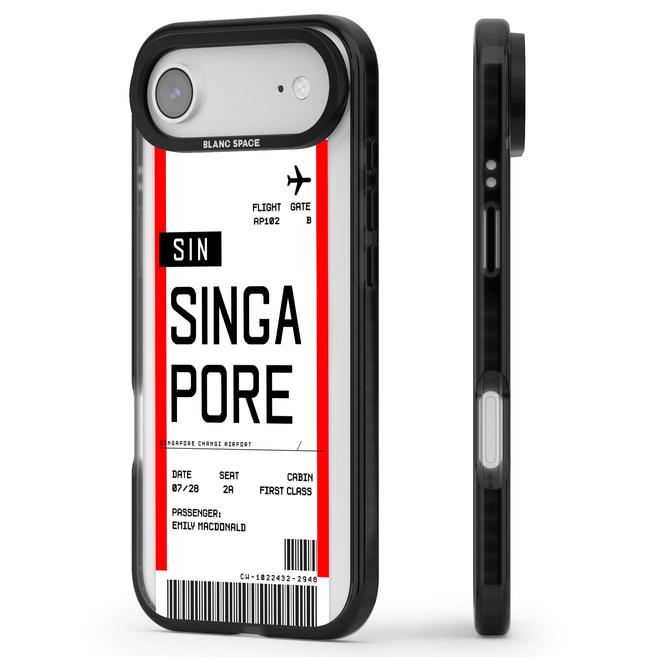 Personalised Singapore Boarding Pass iPhone 17 Air Impact Pro Black Phone Case Side Profile