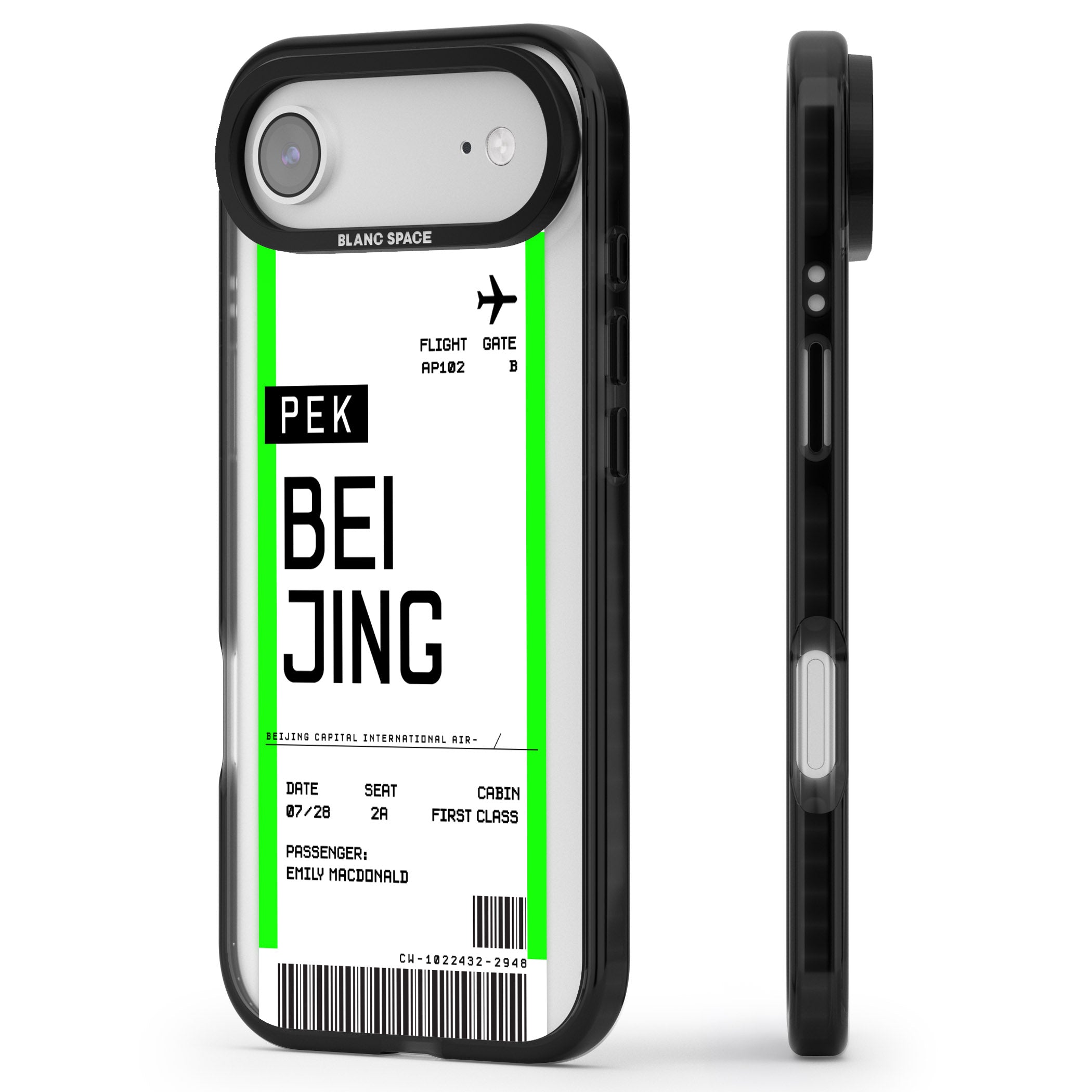 Personalised Beijing Boarding Pass iPhone 17 Air Impact Pro Black Phone Case Side Profile
