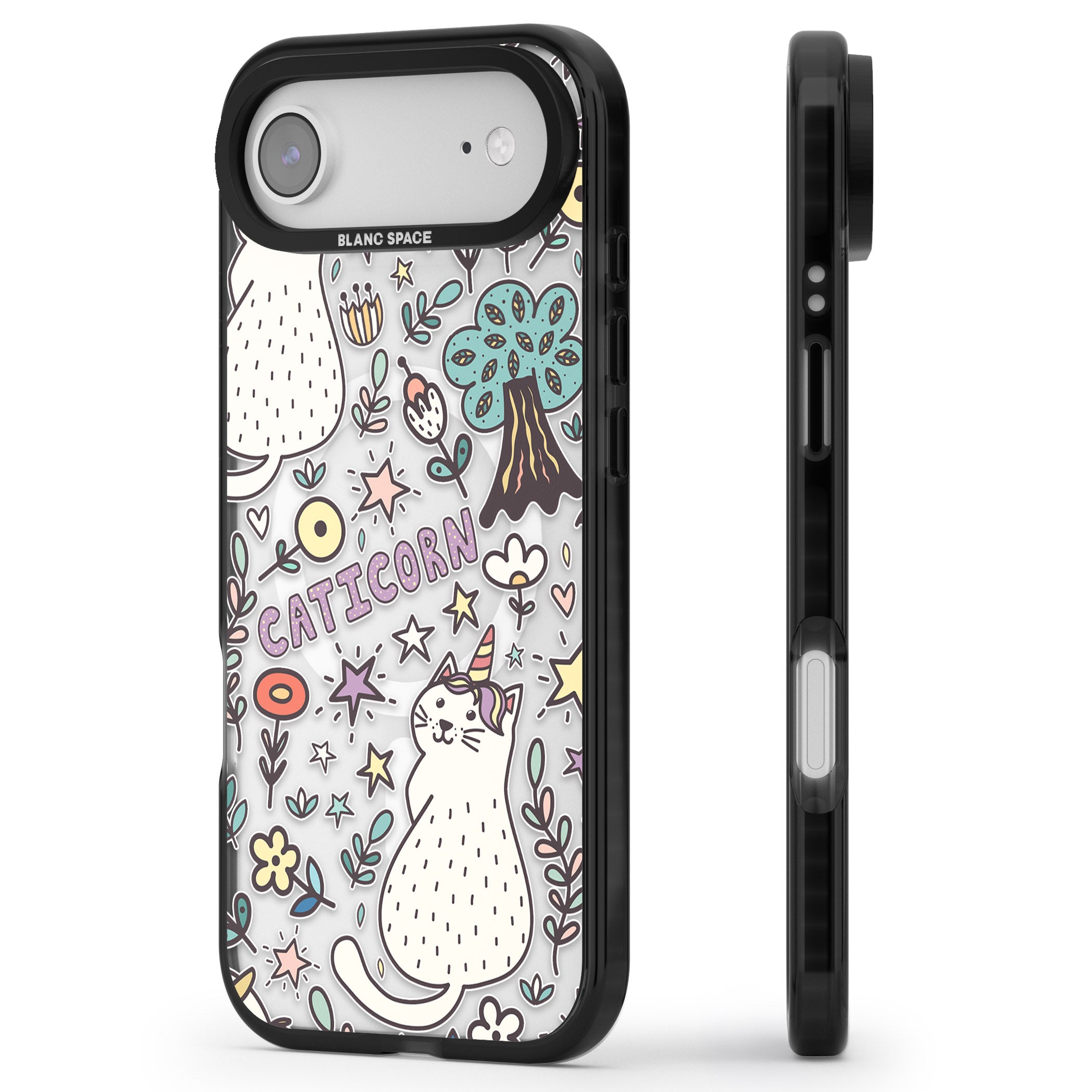 Caticorn Pattern iPhone 17 Air Impact Pro Black Phone Case Side Profile
