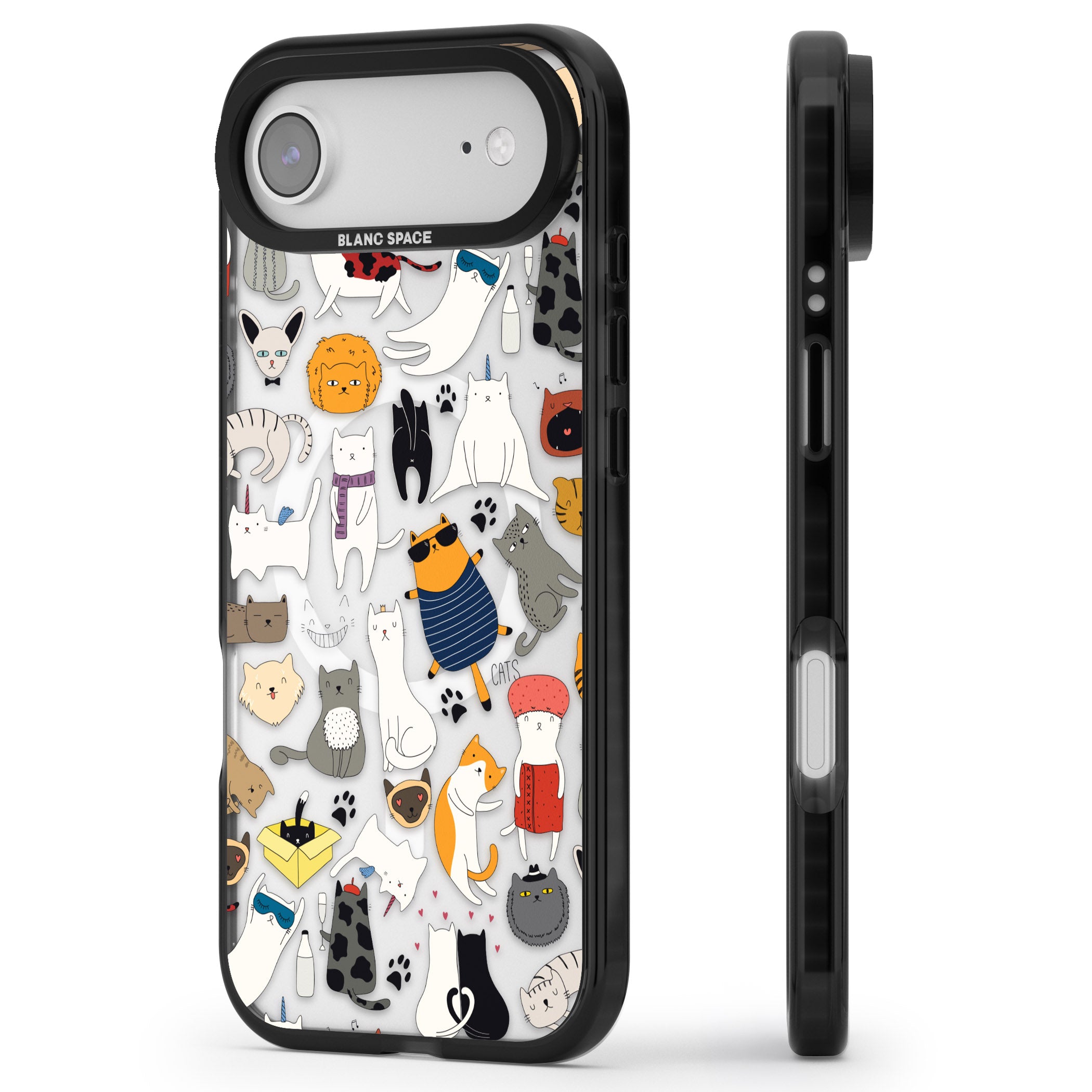 Cartoon Cat Collage iPhone 17 Air Impact Pro Black Phone Case Side Profile