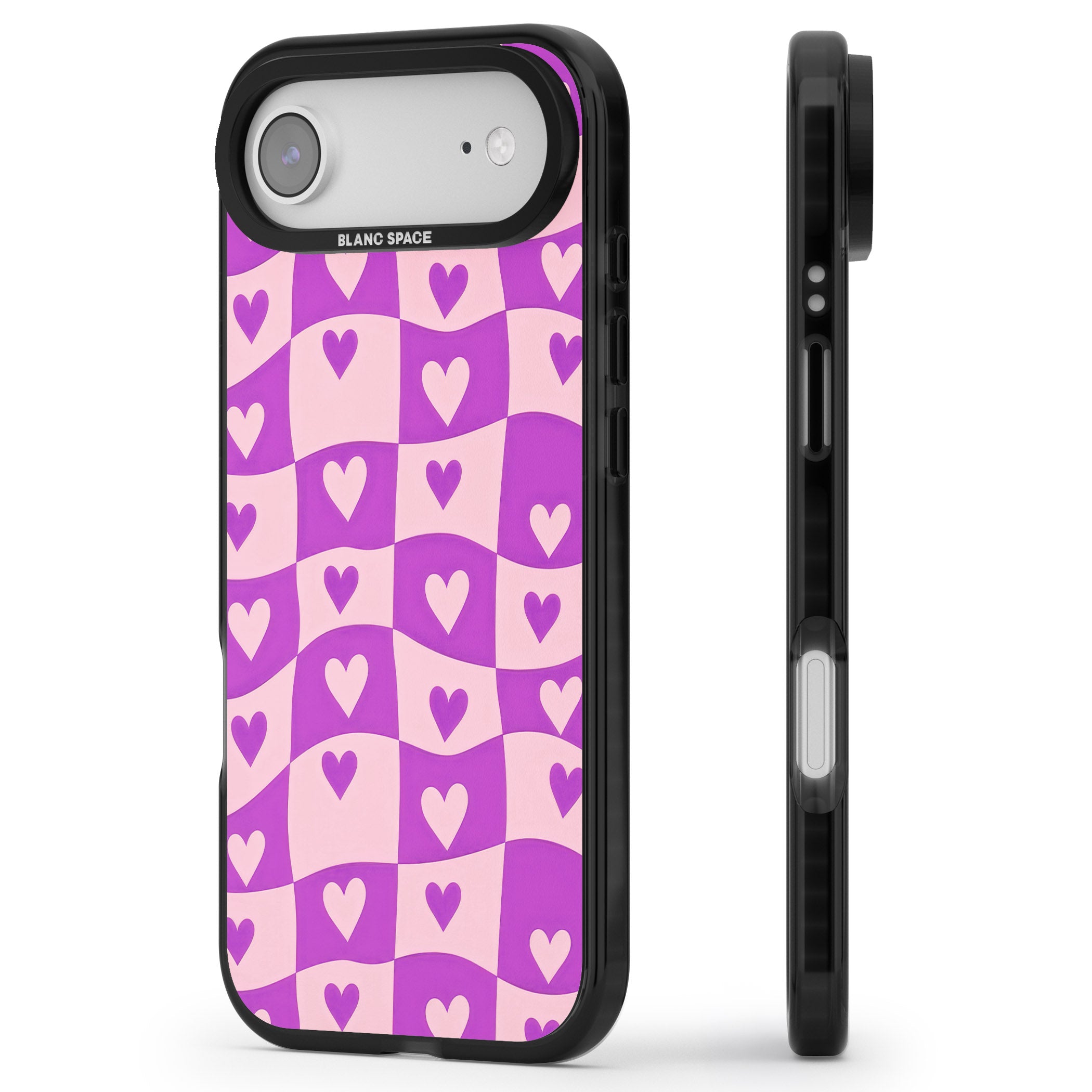 Purple Wavy Checked Hearts iPhone 17 Air Impact Pro Black Phone Case Side Profile