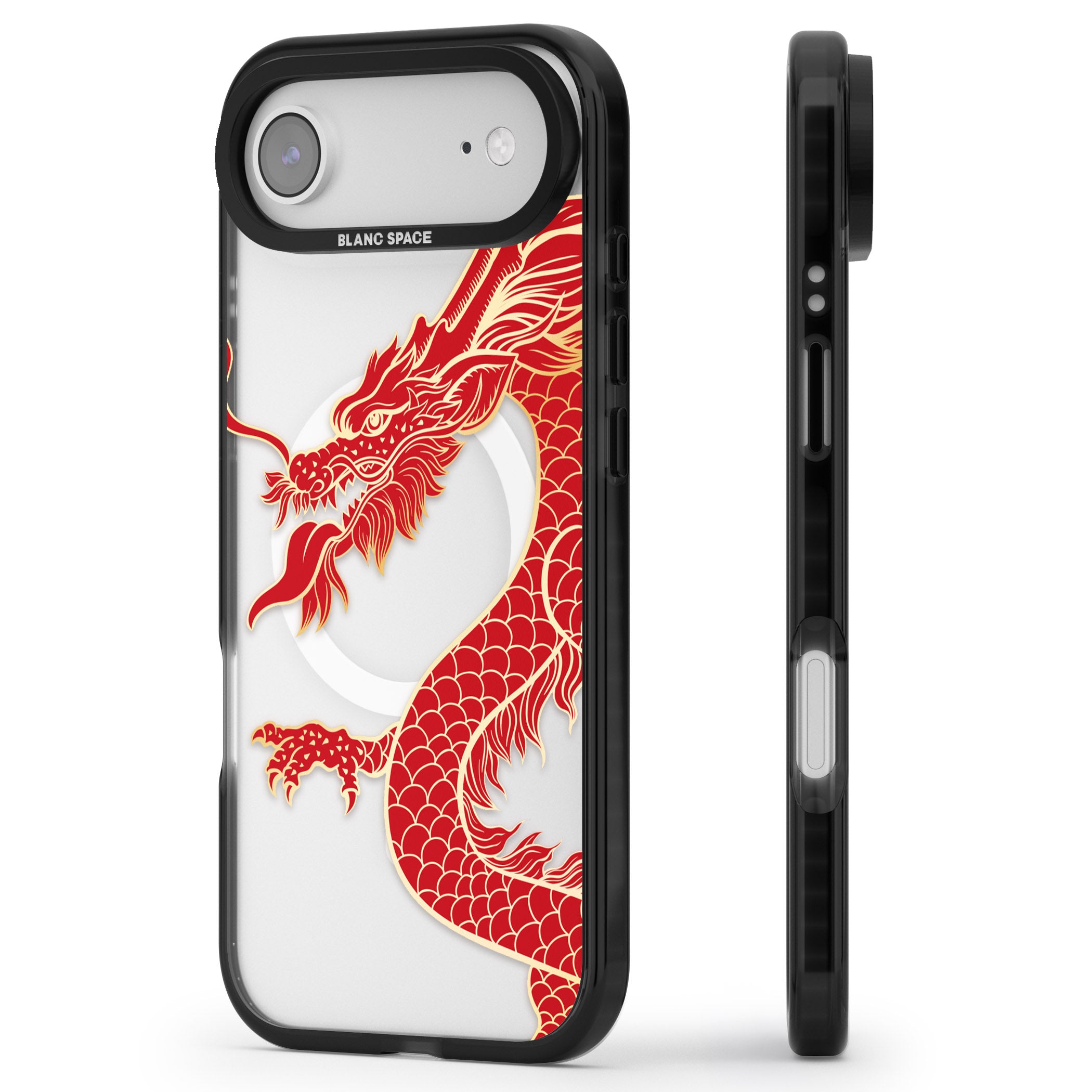 Large Red Dragon iPhone 17 Air Impact Pro Black Phone Case Side Profile