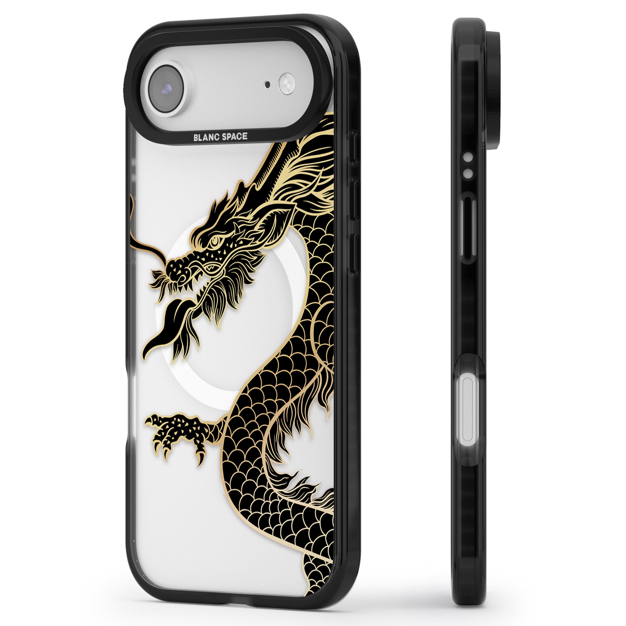 Large Black Dragon iPhone 17 Air Impact Pro Black Phone Case Side Profile