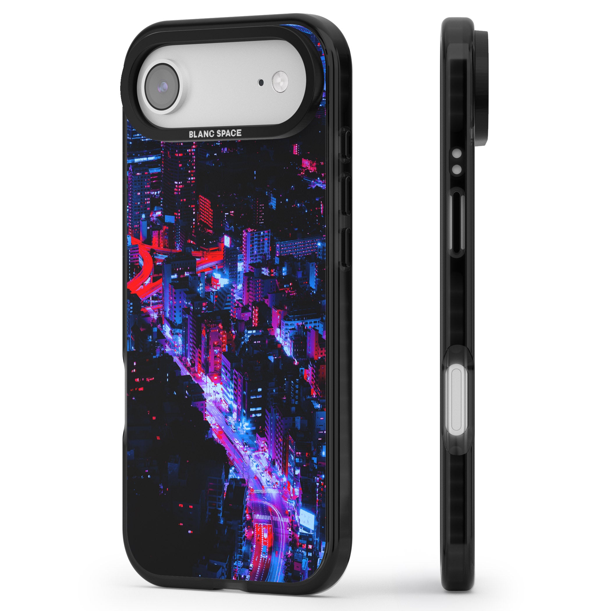 Neon Cityscape iPhone 17 Air Impact Pro Black Phone Case Side Profile
