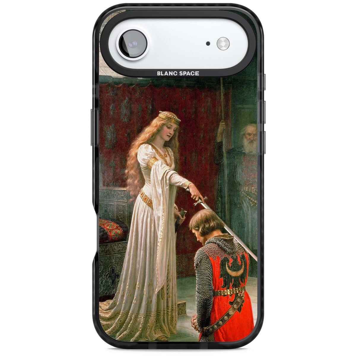 The Accolade renaissance art iPhone case featuring Edmund Blair Leighton's painting of a queen knighting a kneeling knight | Black Impact Magsafe case for iPhone Air