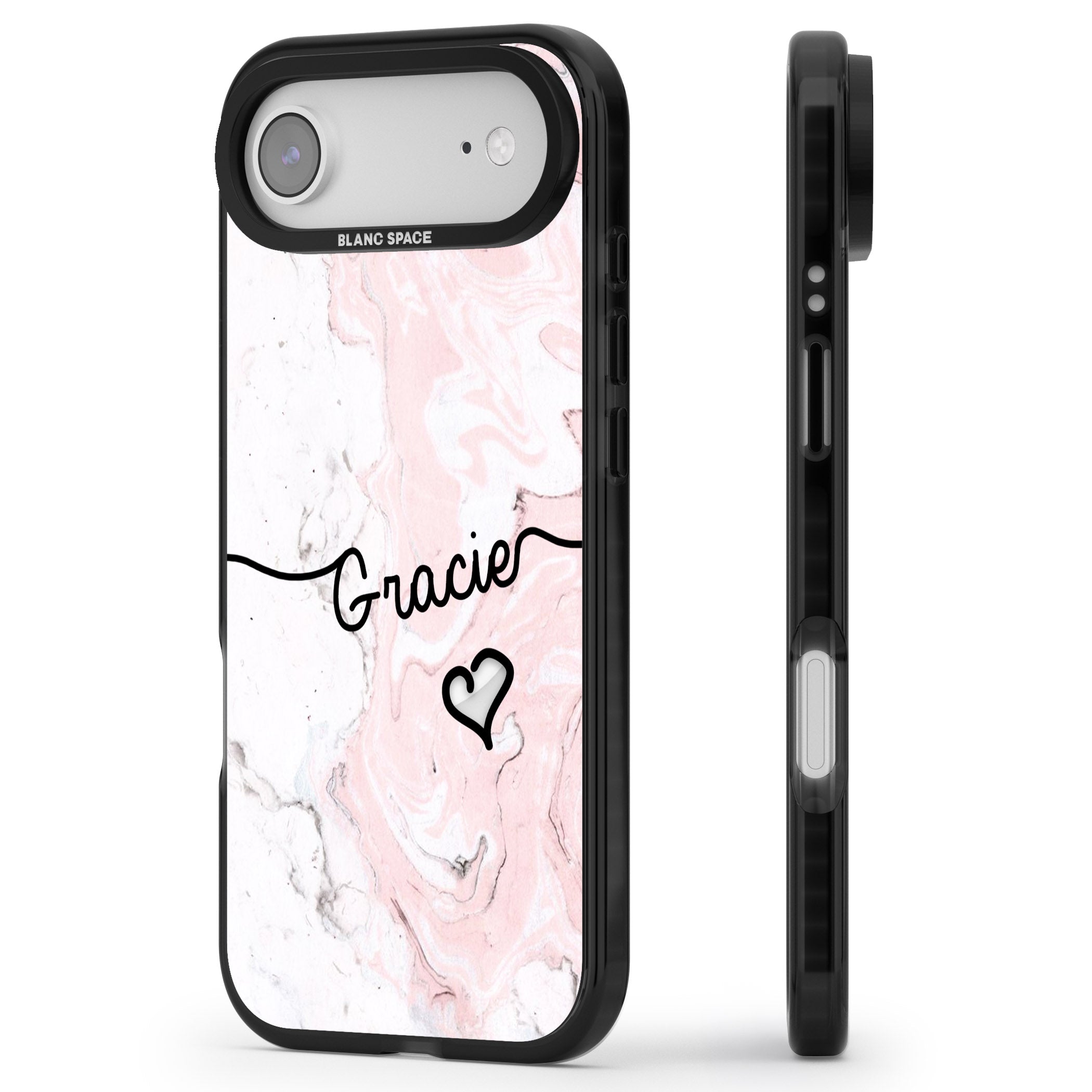 Personalised Pink Marble iPhone 17 Air Impact Pro Black Phone Case Side Profile