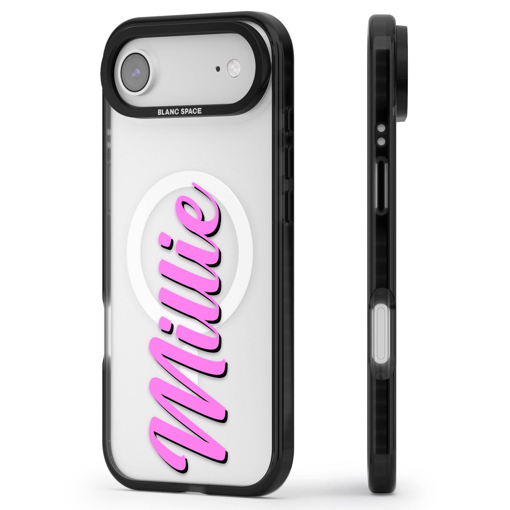 Personalised Cute Vertical Name iPhone 17 Air Impact Pro Black Phone Case Side Profile