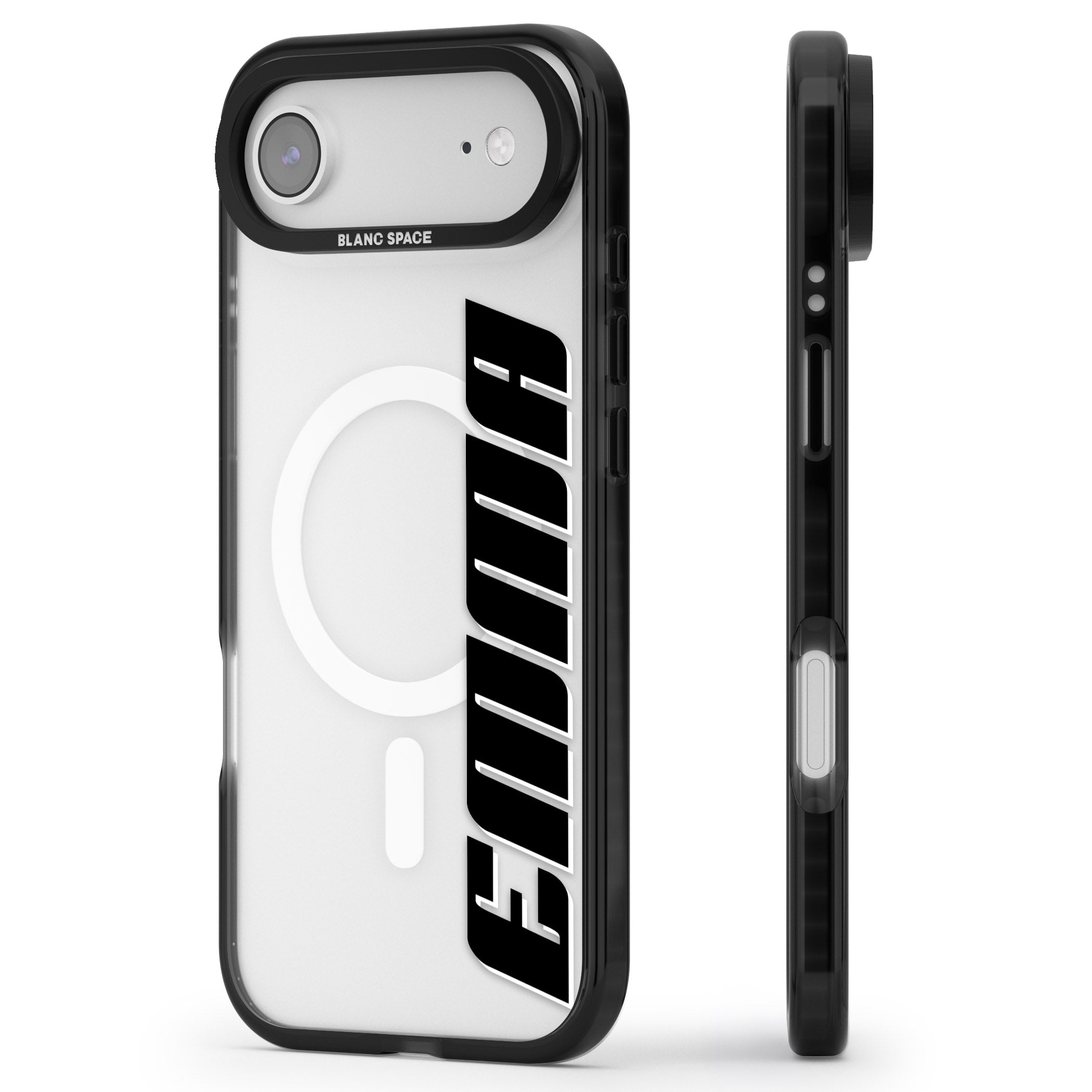 Personalised Vertical Bold Name iPhone 17 Air Impact Pro Black Phone Case Side Profile