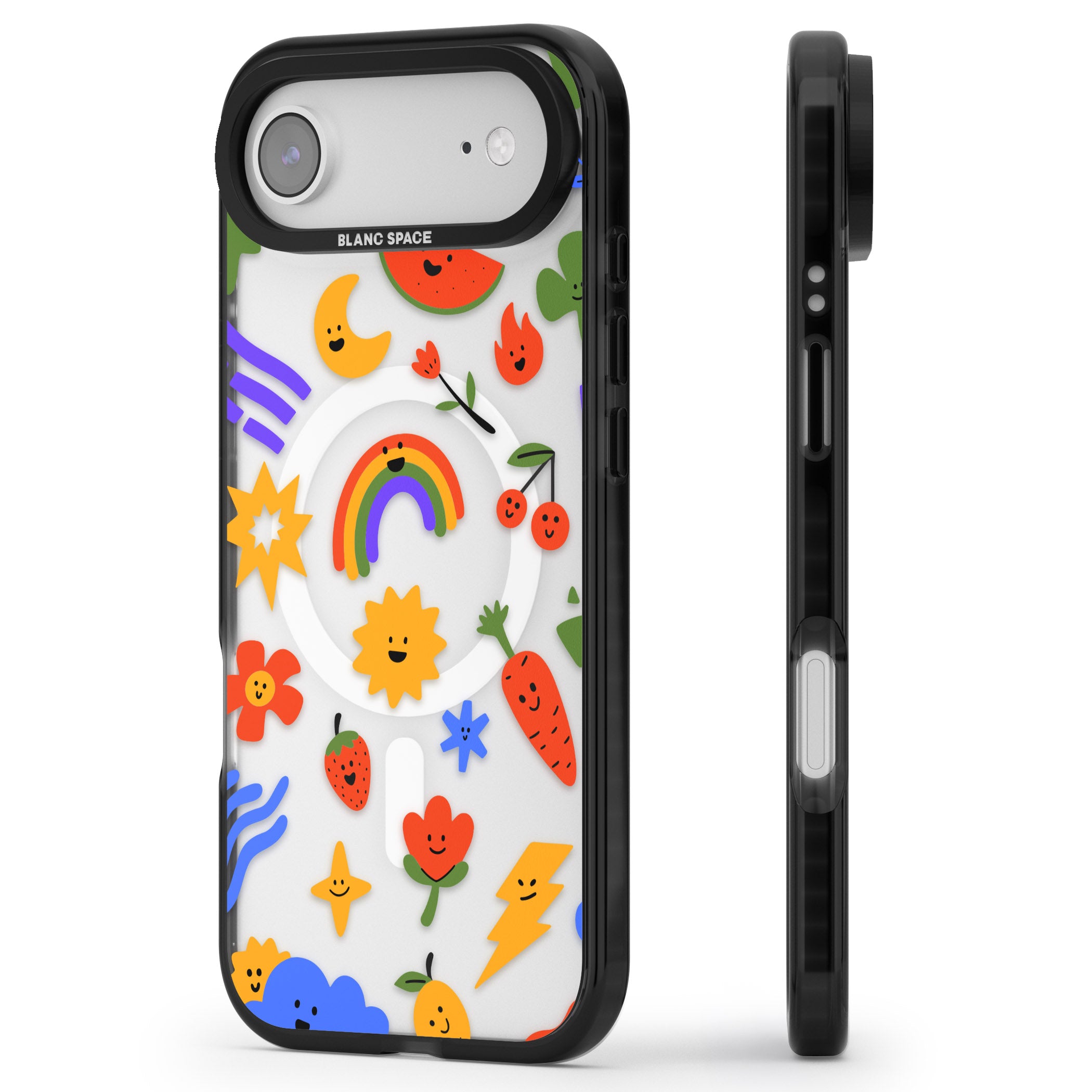 Colorful Kawaii Icons iPhone 17 Air Impact Pro Black Phone Case Side Profile