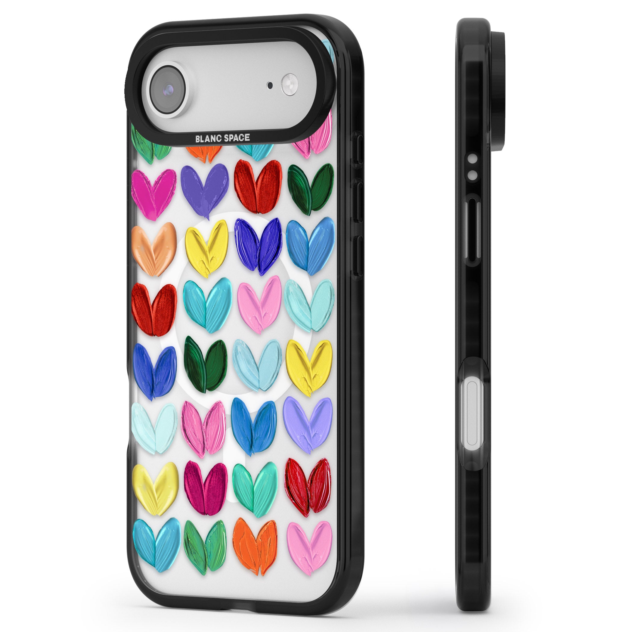 Oil Painted Hearts iPhone 17 Air Impact Pro Black Phone Case Side Profile
