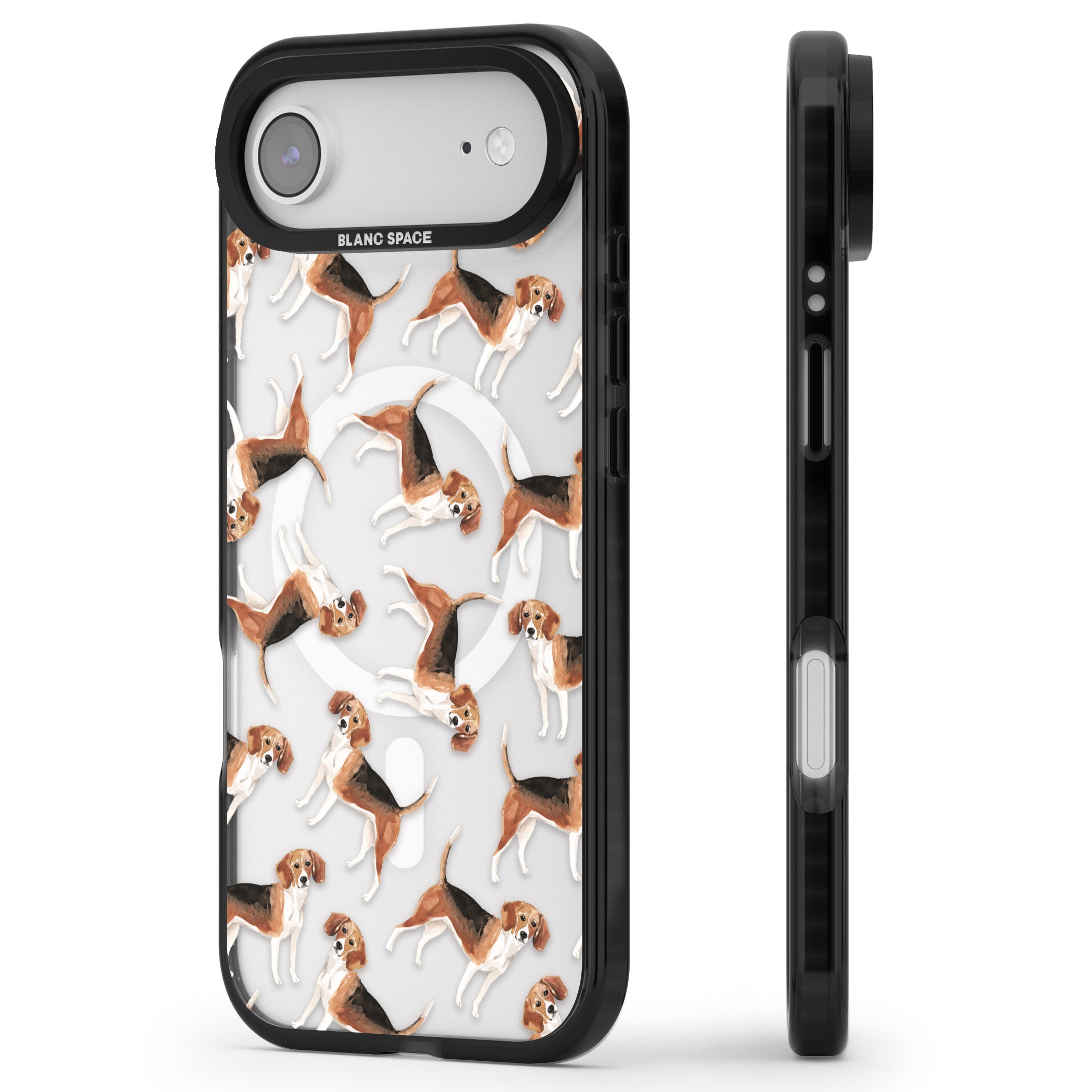 Beagle Watercolor Pattern iPhone 17 Air Impact Pro Black Phone Case Side Profile