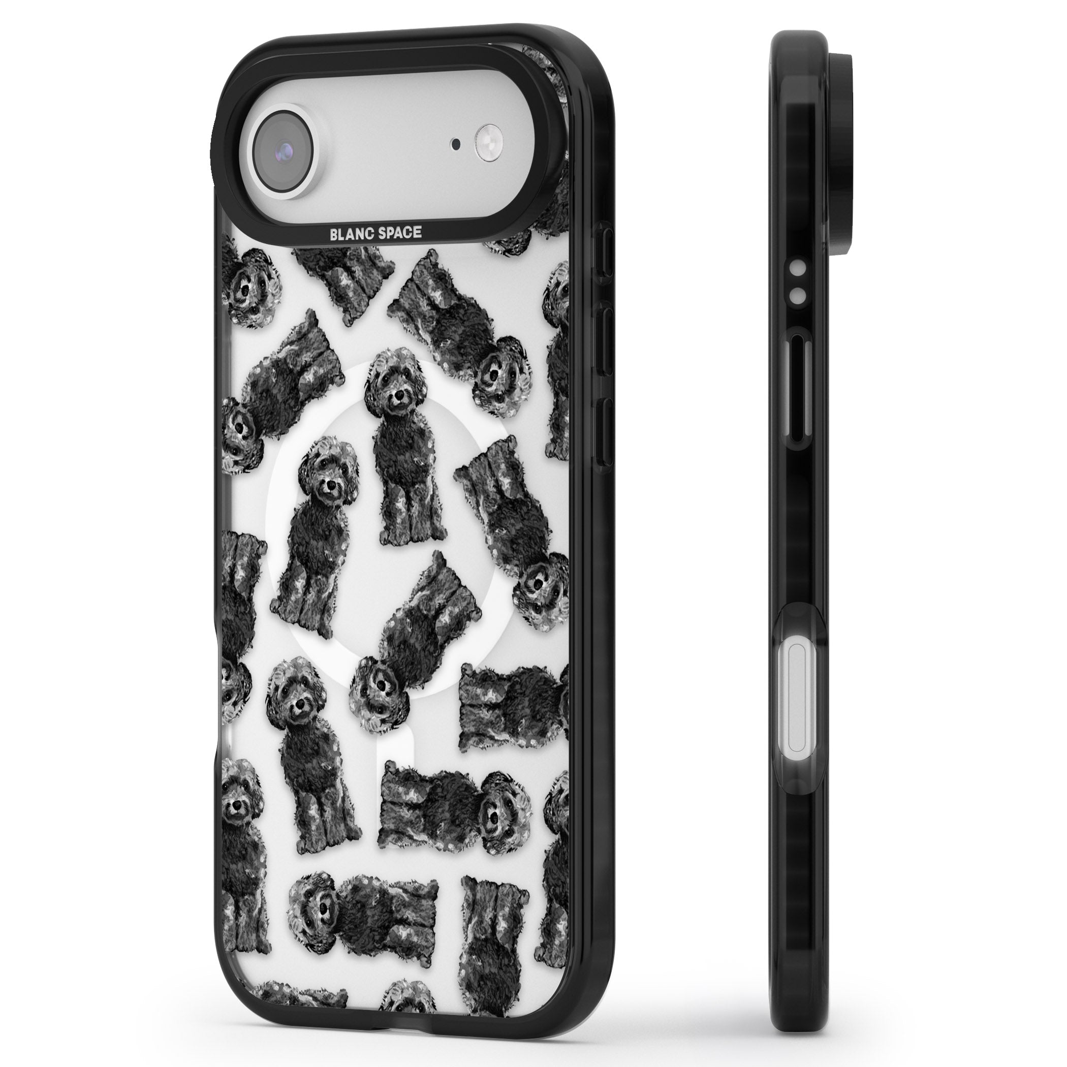 Black Cockapoo Watercolor iPhone 17 Air Impact Pro Black Phone Case Side Profile