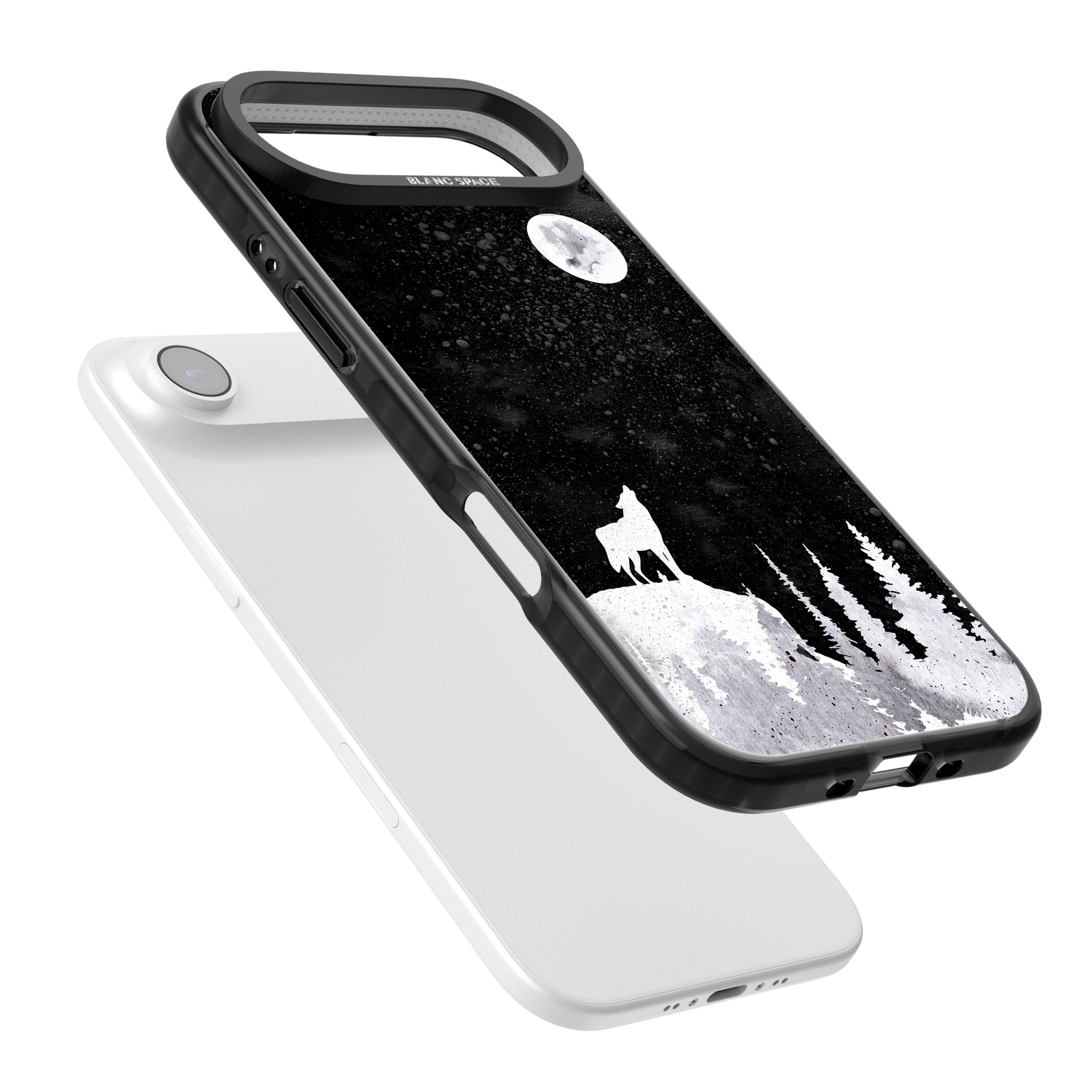 Moon Phases: Wolf & Full Moon iPhone 17 Air Impact Pro Black Phone Case Colours