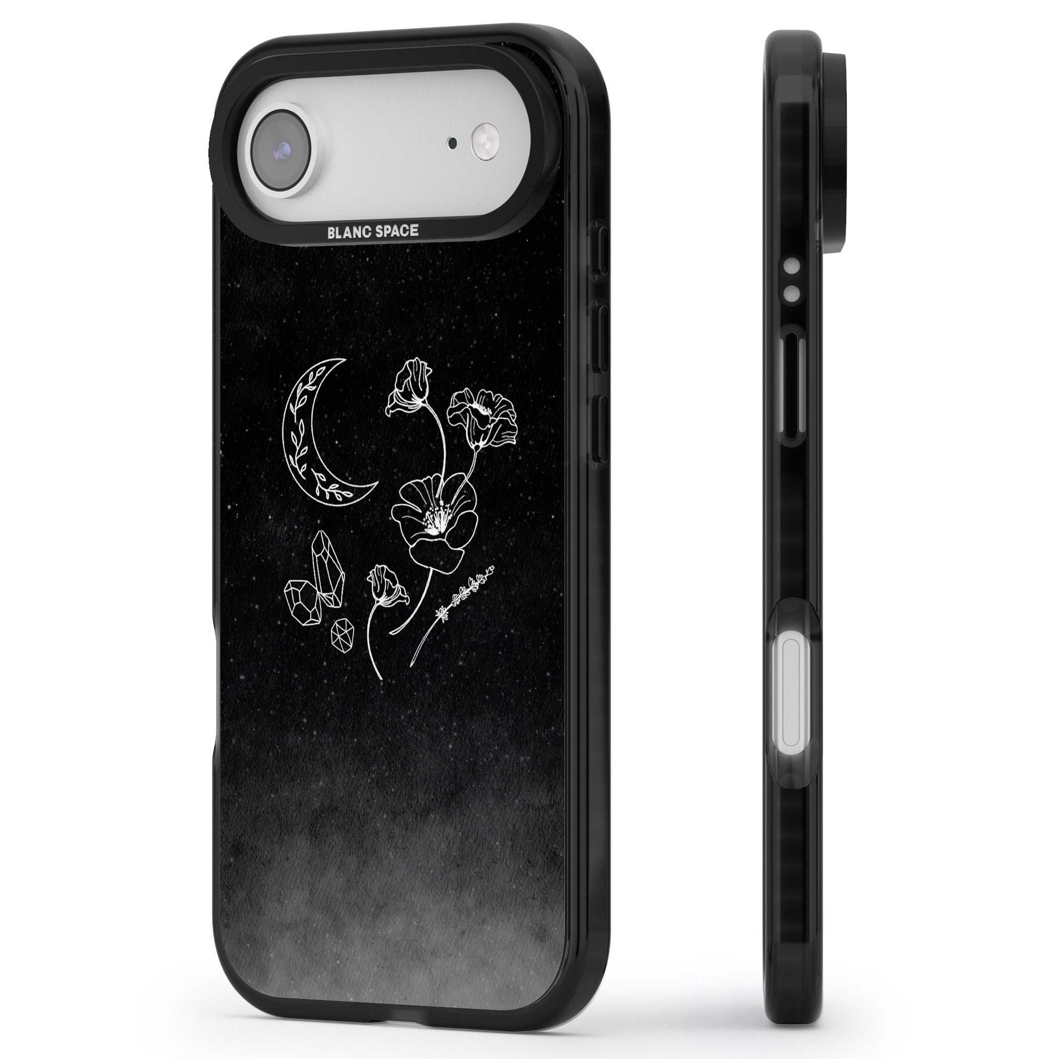 Midnight Moon Botanic iPhone 17 Air Impact Pro Black Phone Case Side Profile