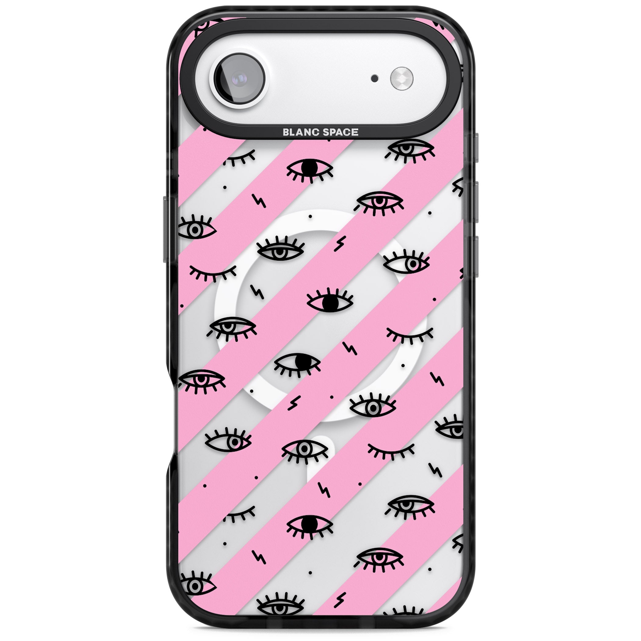 Pink Stripe Eyes iPhone 17 Air Impact Pro Black Phone Case