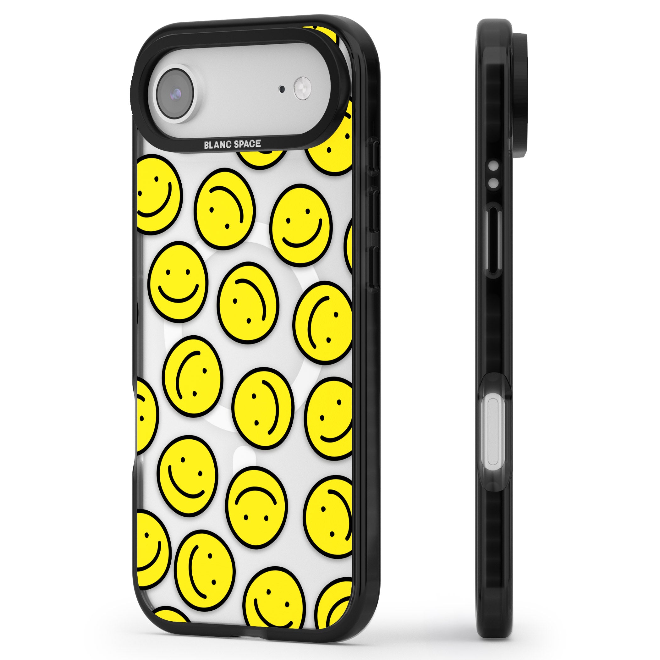 Smiley Face Pattern iPhone 17 Air Impact Pro Black Phone Case Side Profile