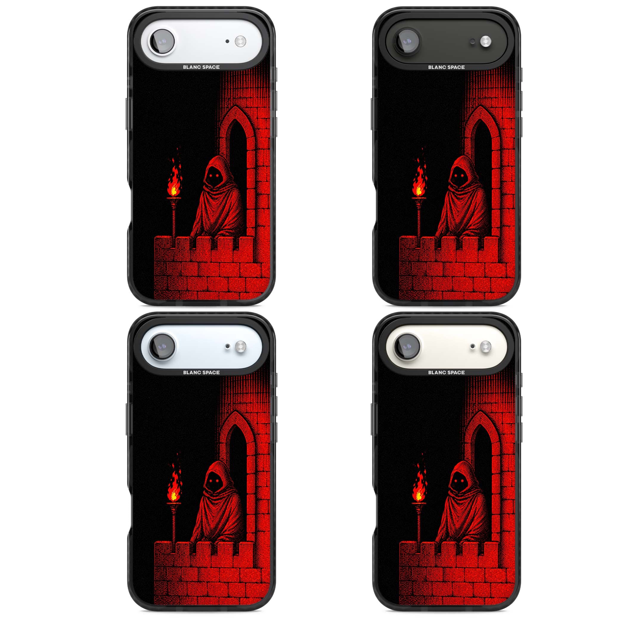 Crimson Crypt gothic iPhone case featuring a hooded reaper, torchlit crypt archway and red halftone horror art | Black Impact Magsafe case for iPhone Air