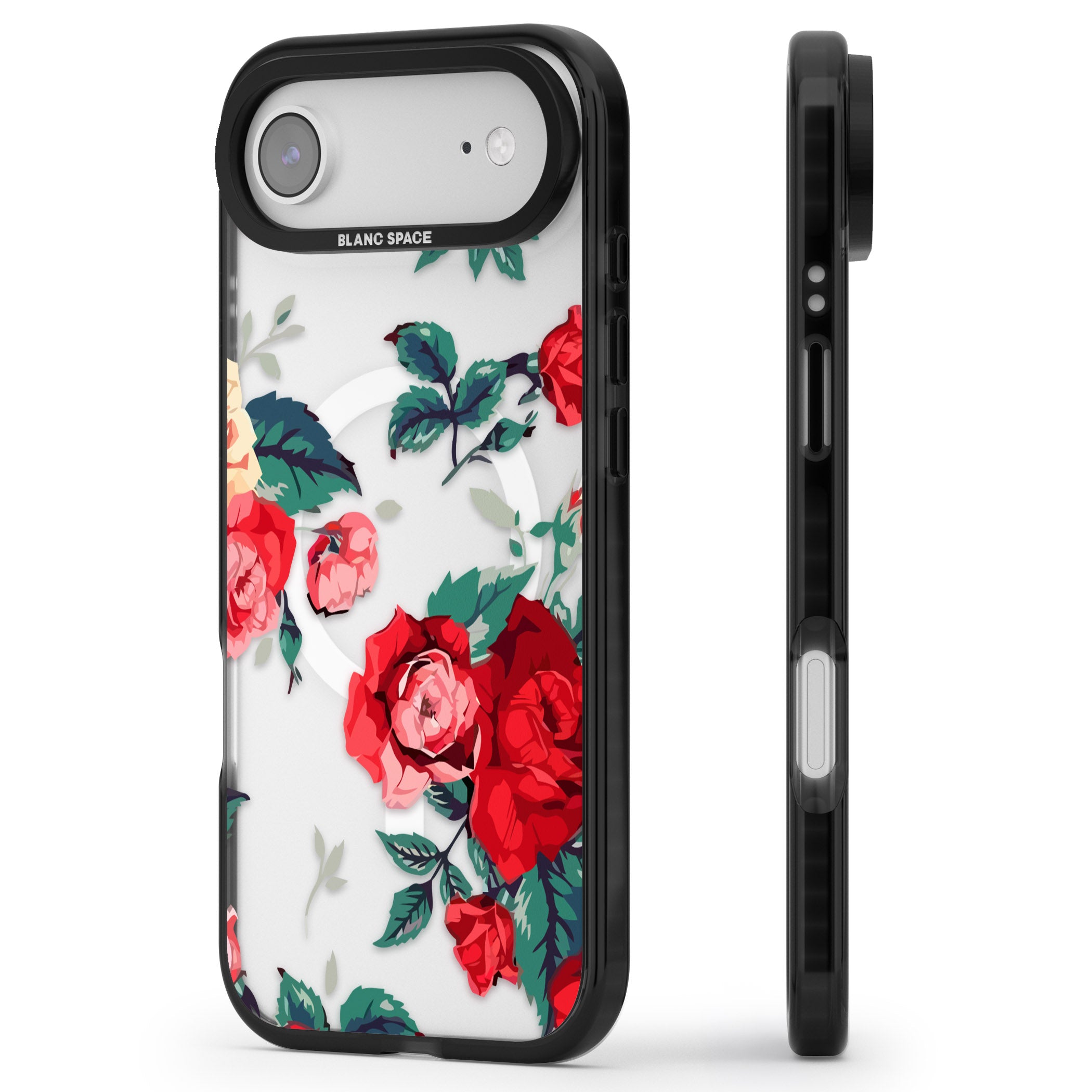 Rose Pattern iPhone 17 Air Impact Pro Black Phone Case Side Profile