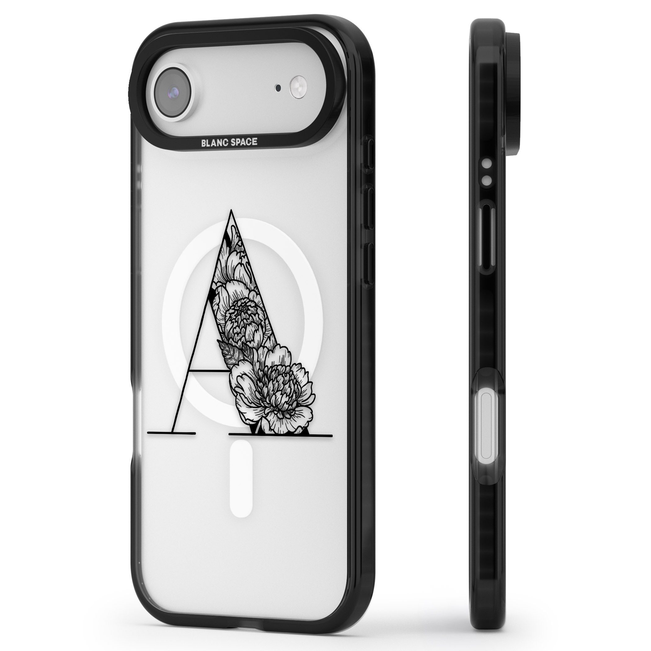 Personalised Floral Monogram iPhone 17 Air Impact Pro Black Phone Case Side Profile