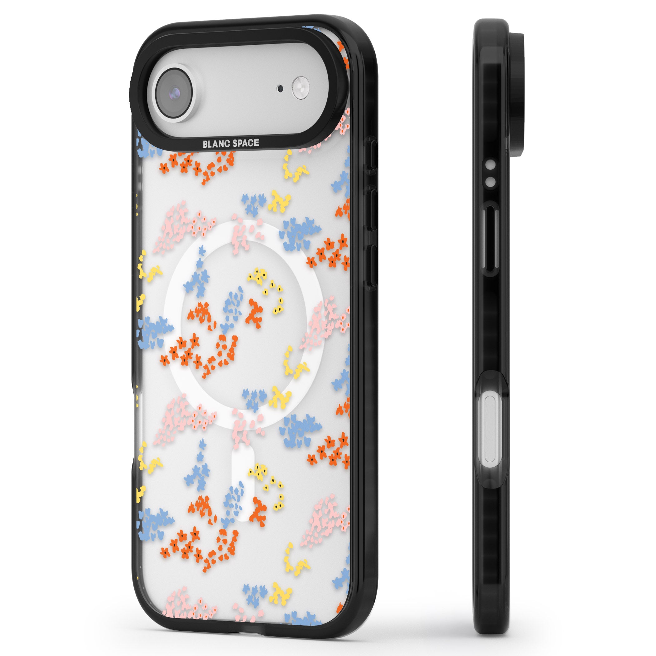 Floral Confetti: Transparent Delight iPhone 17 Air Impact Pro Black Phone Case Side Profile