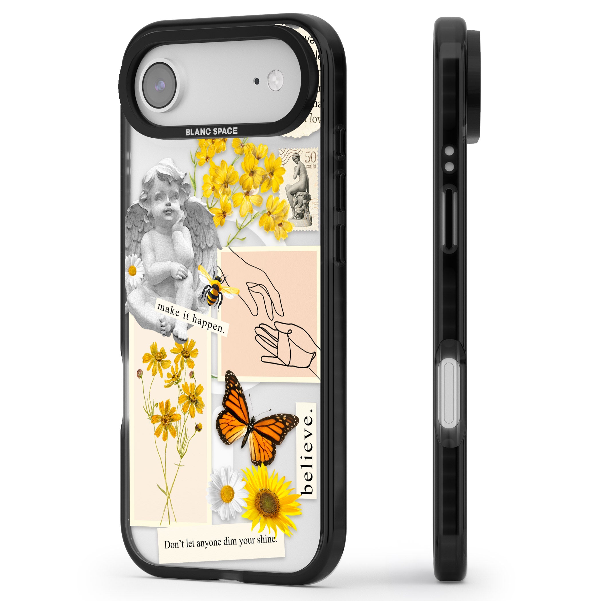 Vintage Wildflower Collage iPhone 17 Air Impact Pro Black Phone Case Side Profile