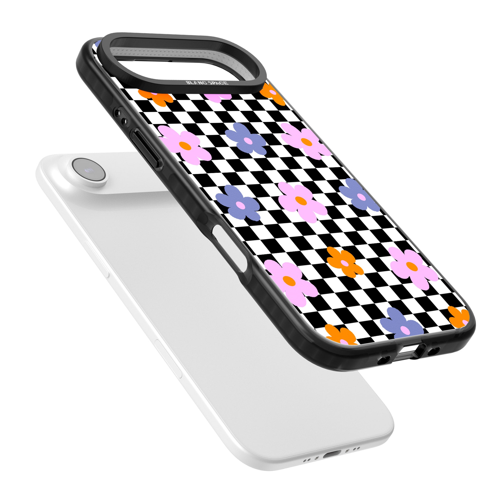 Checkered Blossom iPhone 17 Air Impact Pro Black Phone Case Colours