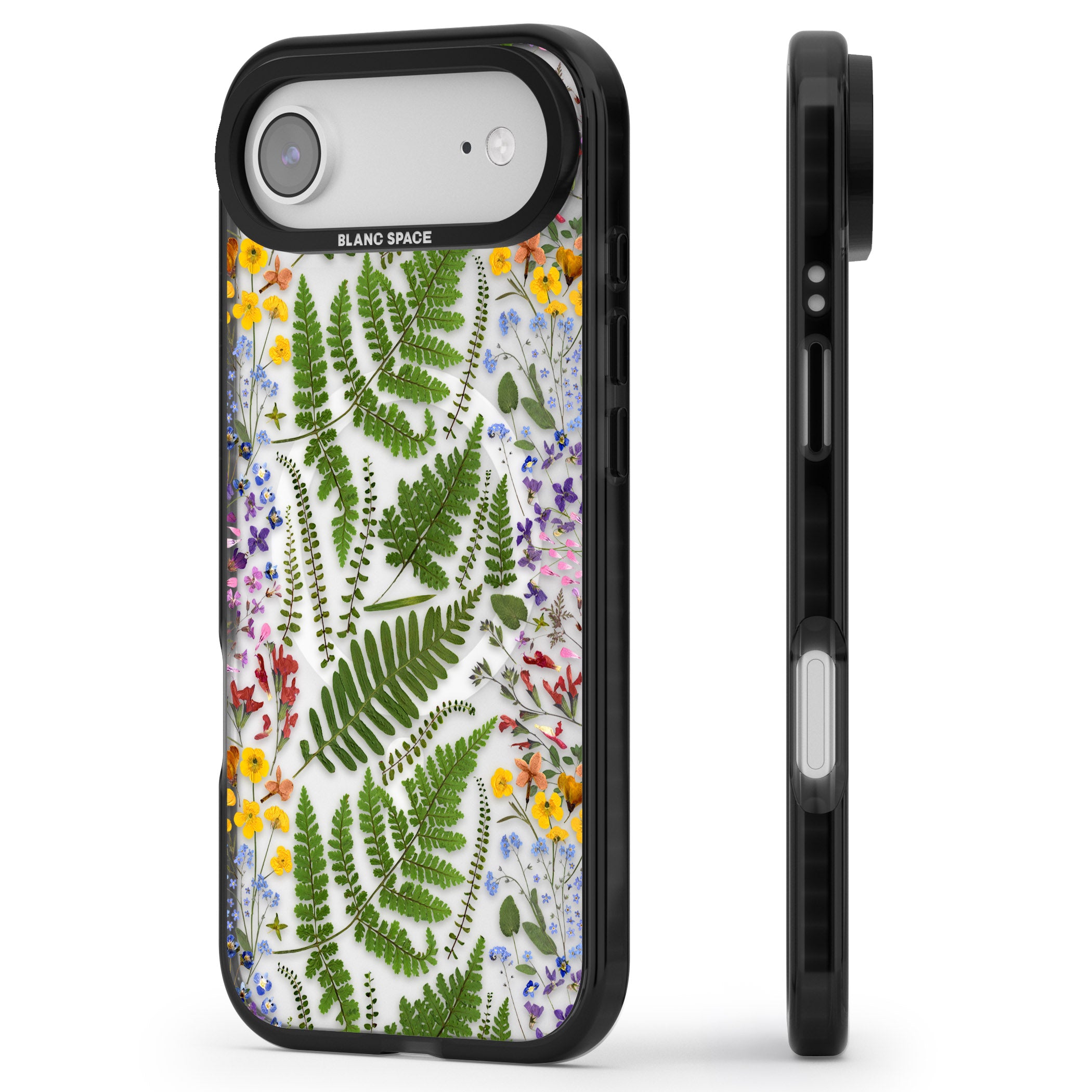 Botanical Fern & Floral iPhone 17 Air Impact Pro Black Phone Case Side Profile
