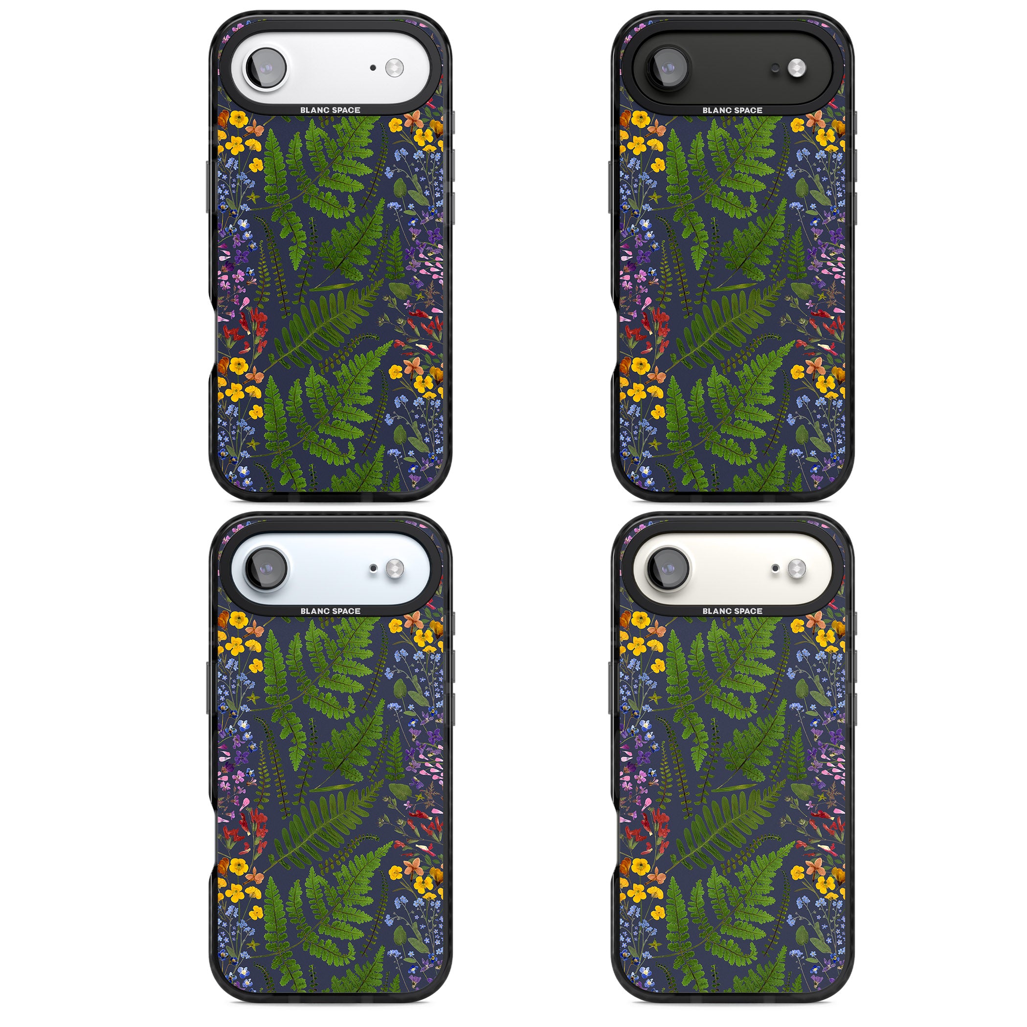 Busy Floral And Fern Design Navy iPhone 17 Air Impact Pro Black Phone Case APT Impact Protection