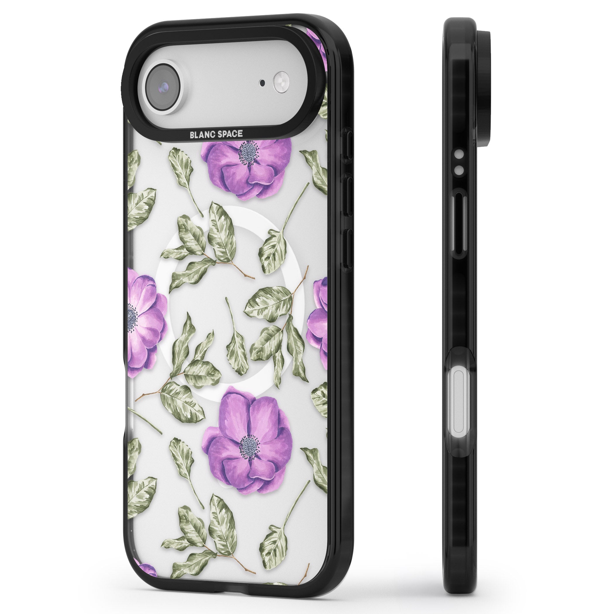 Purple Bloom Floral iPhone 17 Air Impact Pro Black Phone Case Side Profile