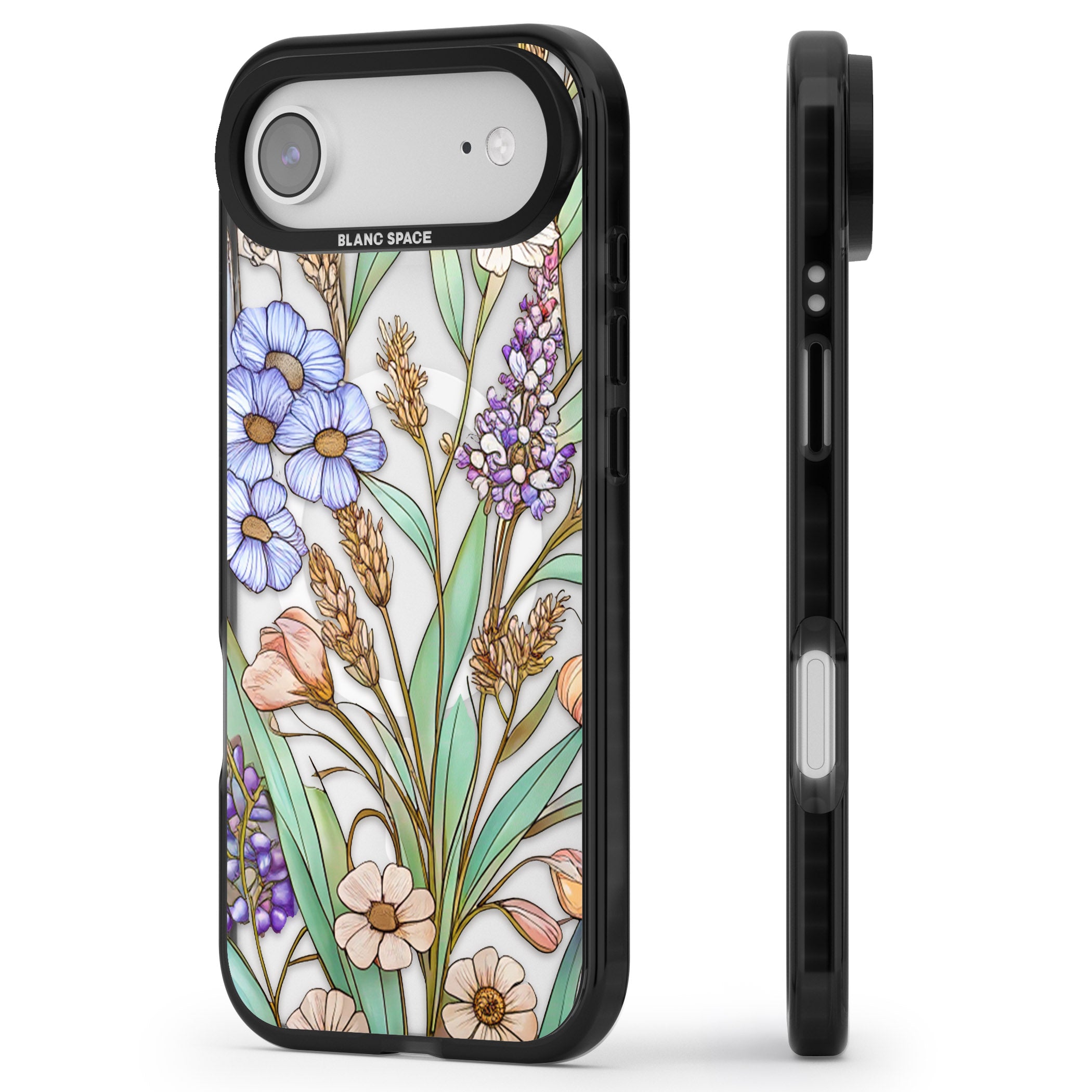 Glass Lavenders & Daisies iPhone 17 Air Impact Pro Black Phone Case Side Profile