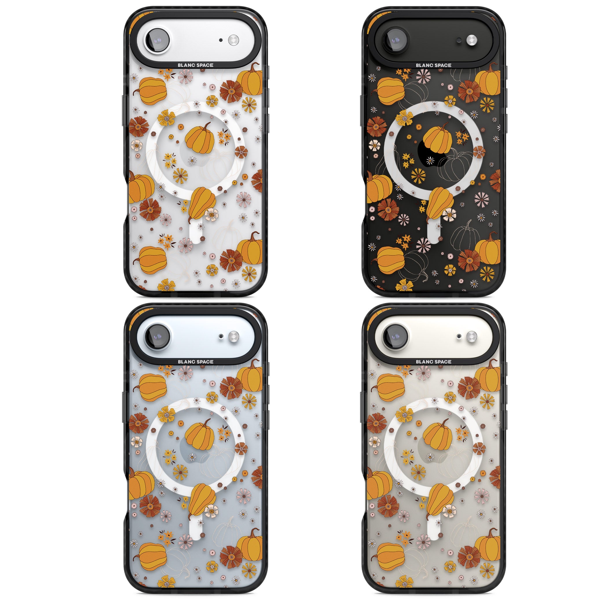 Halloween Pumpkins And Flowers iPhone 17 Air Impact Pro Black Phone Case APT Impact Protection