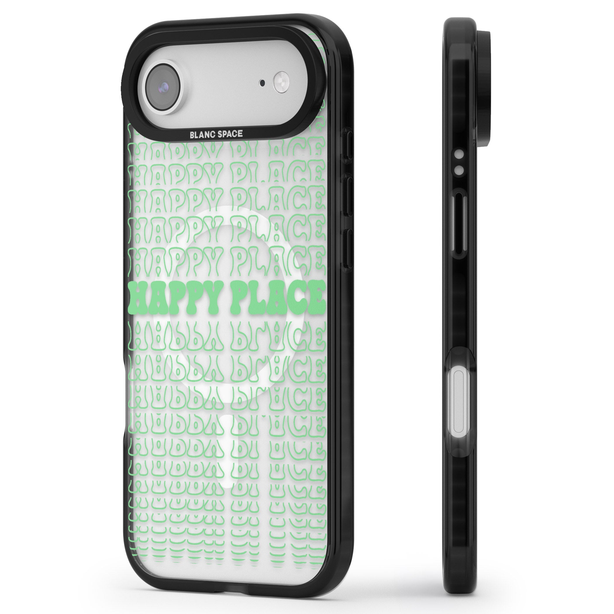 Happy Place (Green) iPhone 17 Air Impact Pro Black Phone Case Side Profile