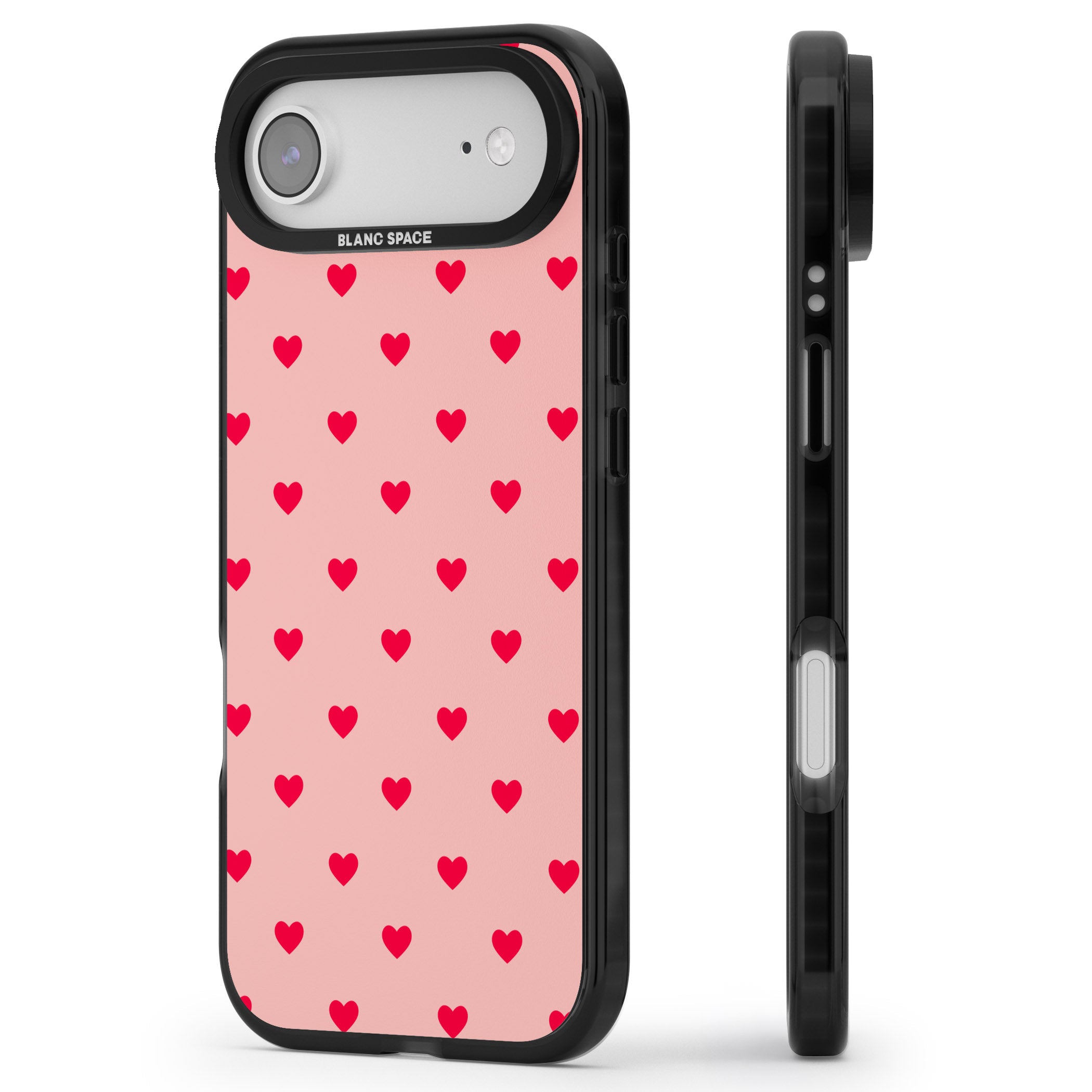 Small Heart Pattern: Red & Pink iPhone 17 Air Impact Pro Black Phone Case Side Profile