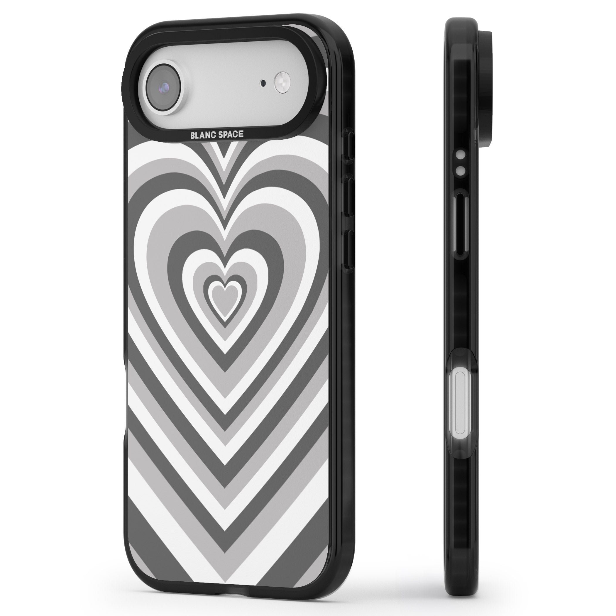 Monochrome Heart Illusion iPhone 17 Air Impact Pro Black Phone Case Side Profile