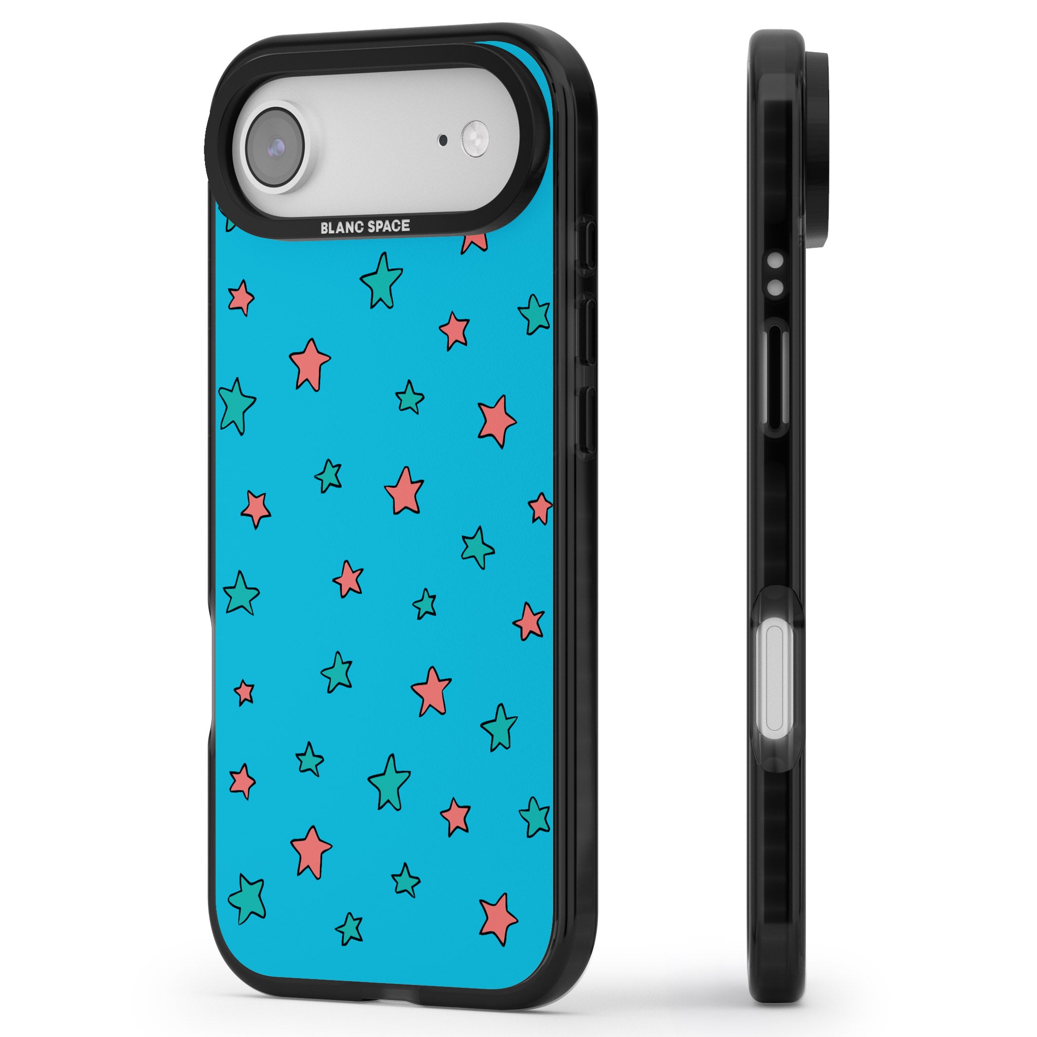 Blue Heartstopper Stars Pattern iPhone 17 Air Impact Pro Black Phone Case Side Profile