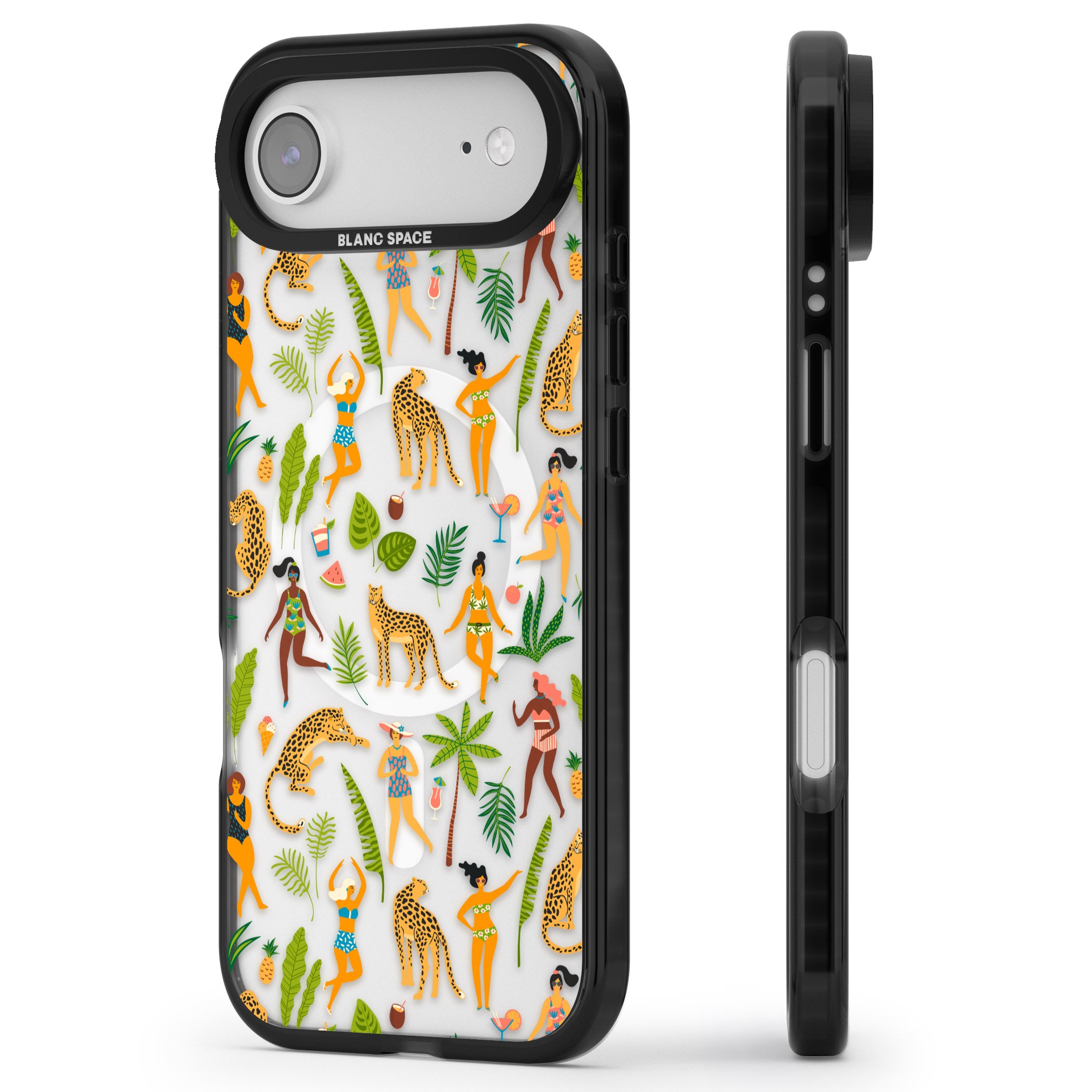 Tropical Party Vibes iPhone 17 Air Impact Pro Black Phone Case Side Profile