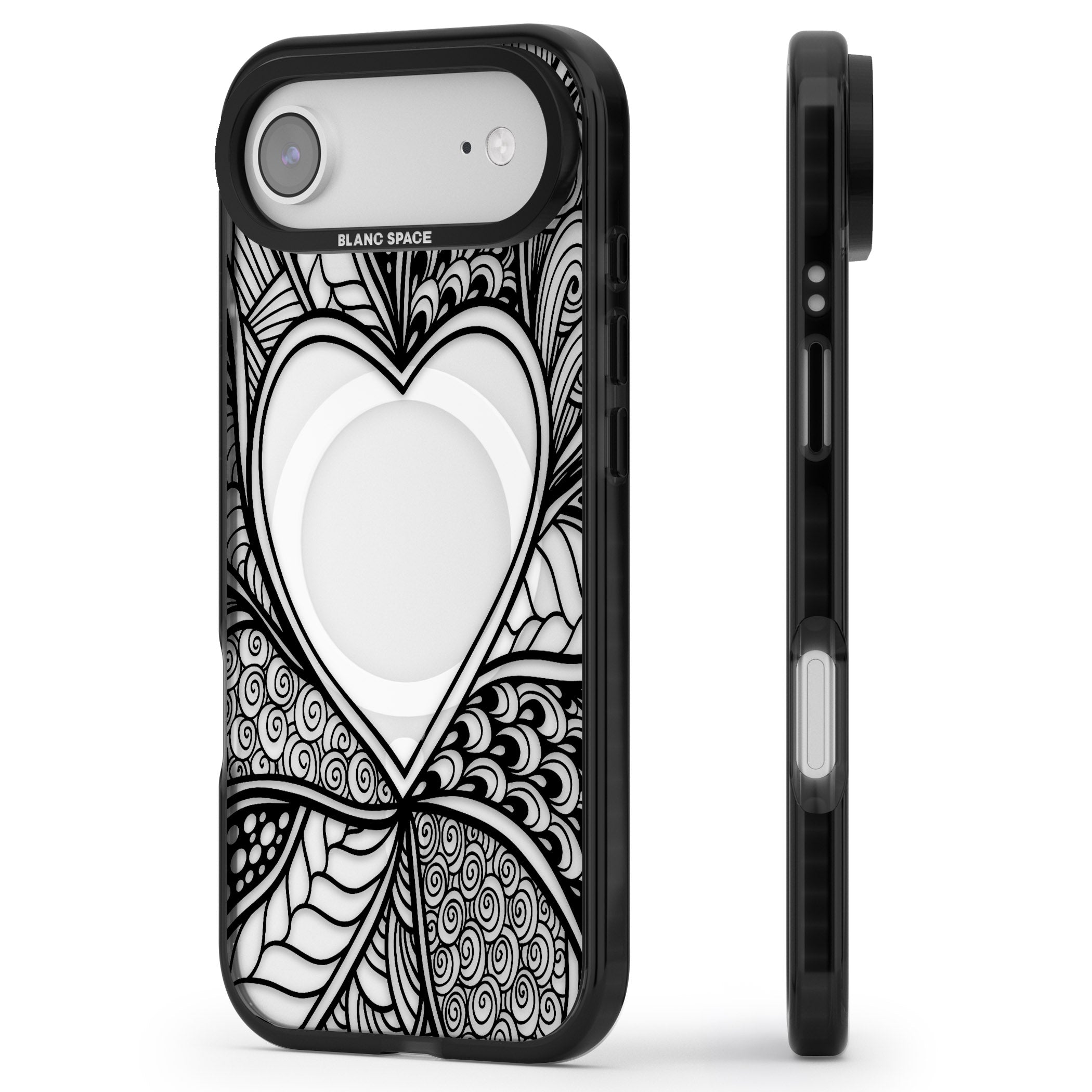 Black Henna Heart iPhone 17 Air Impact Pro Black Phone Case Side Profile