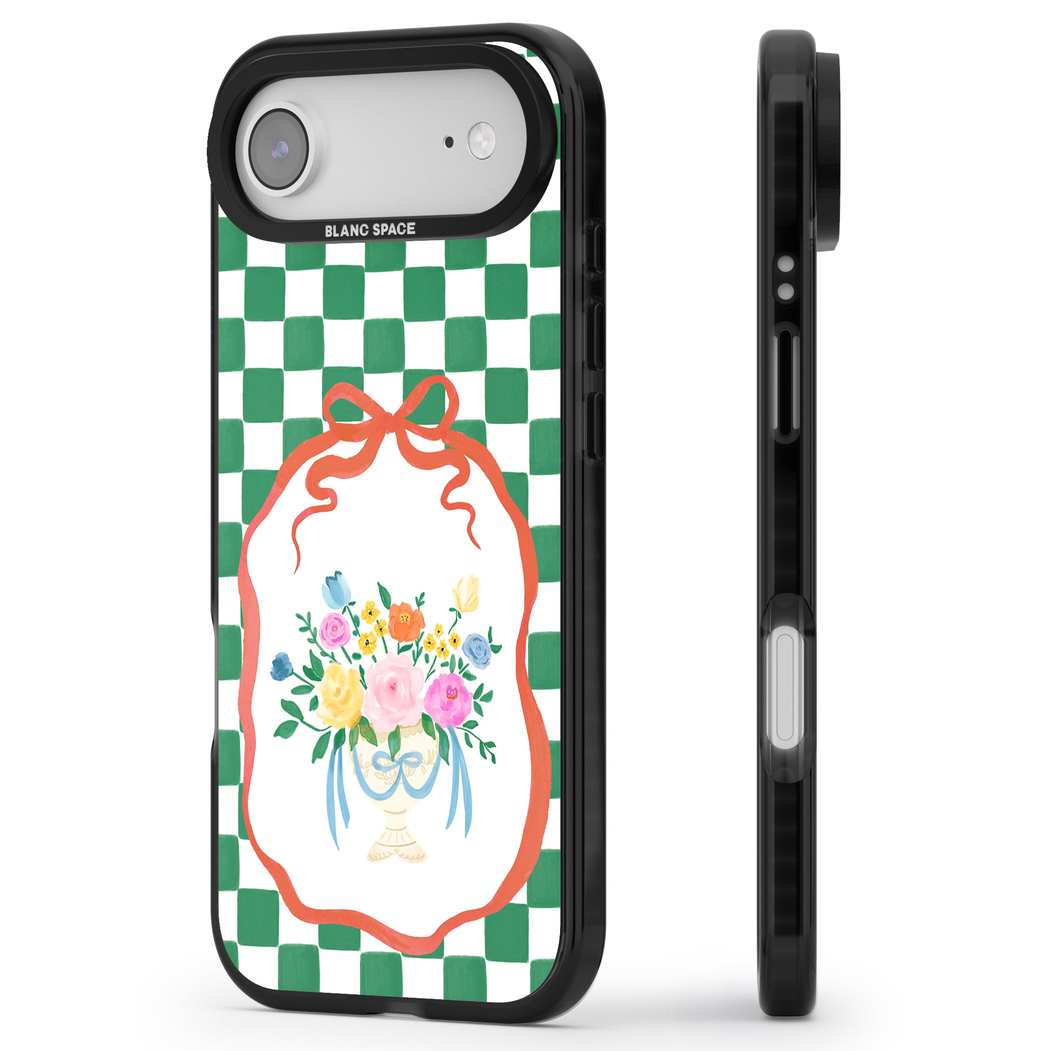 Green Checked Bouquet iPhone 17 Air Impact Pro Black Phone Case Side Profile