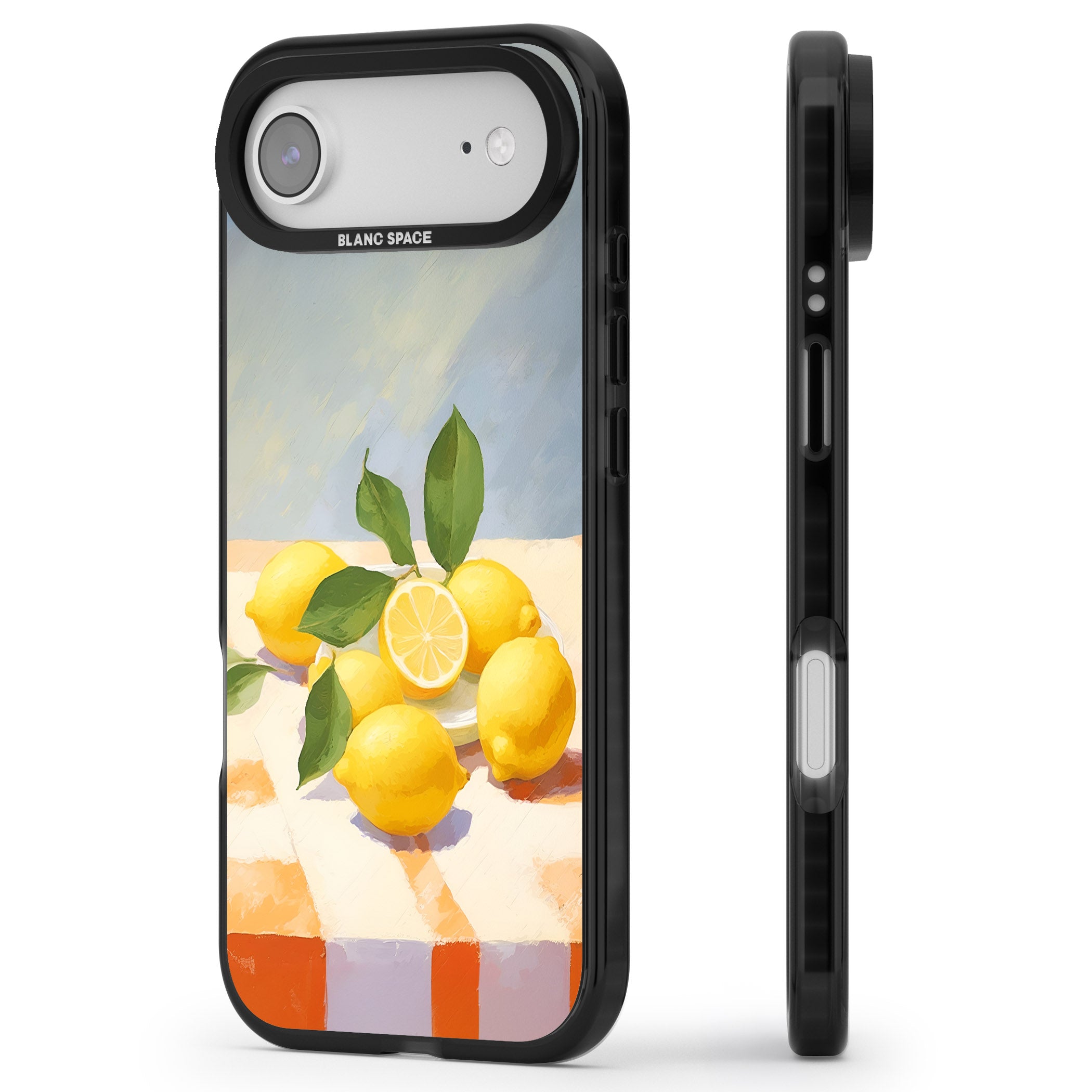 Lemons on Checkered Cloth iPhone 17 Air Impact Pro Black Phone Case Side Profile