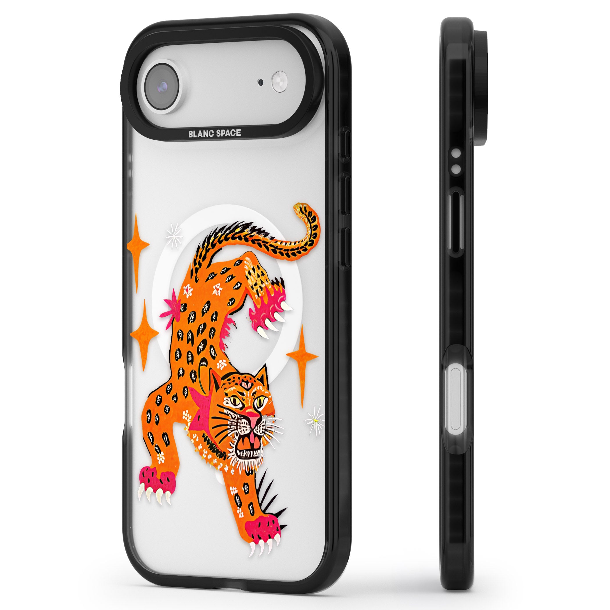 Fierce Jaguar Clear iPhone 17 Air Impact Pro Black Phone Case Side Profile