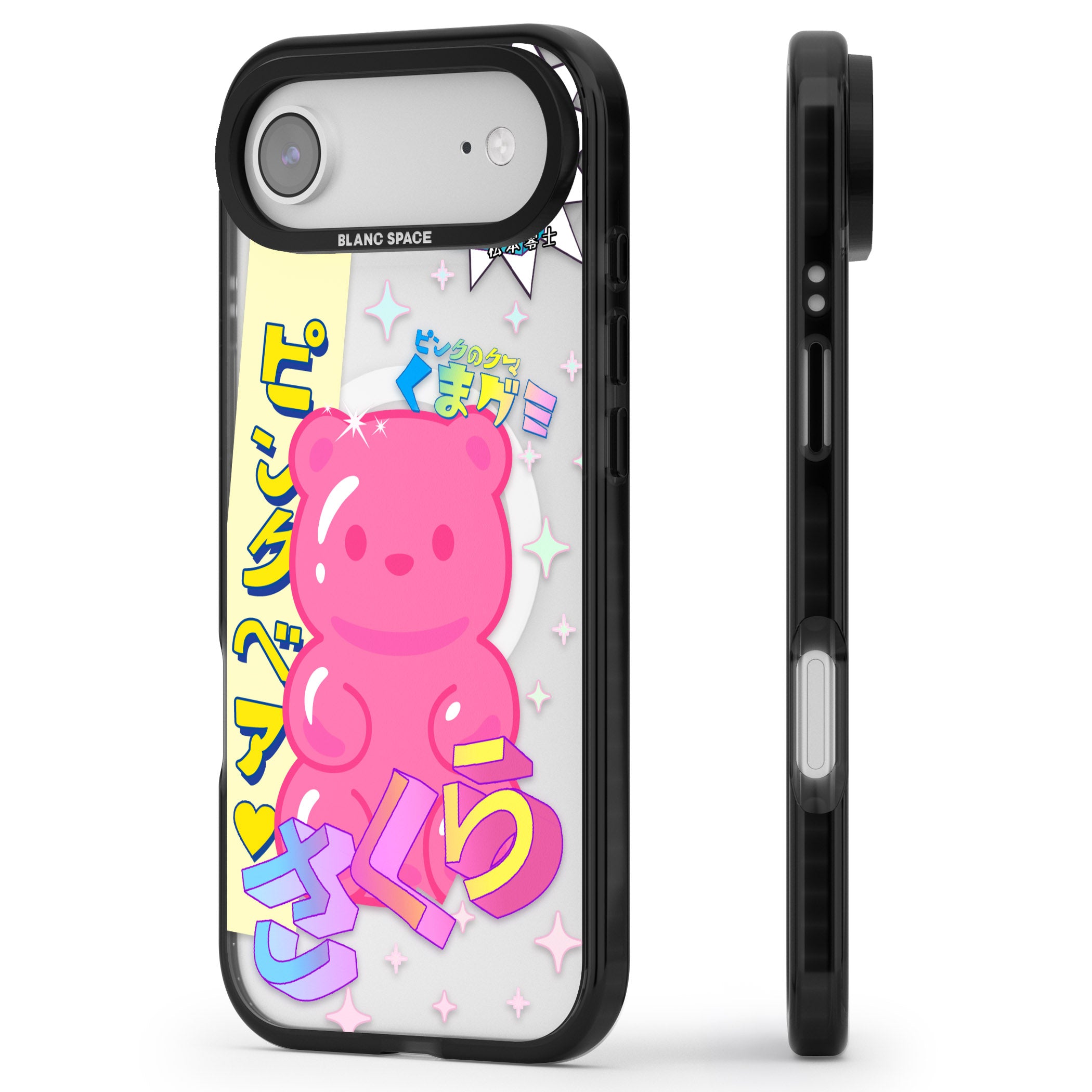 Kawaii Pink Bear Collage iPhone 17 Air Impact Pro Black Phone Case Side Profile