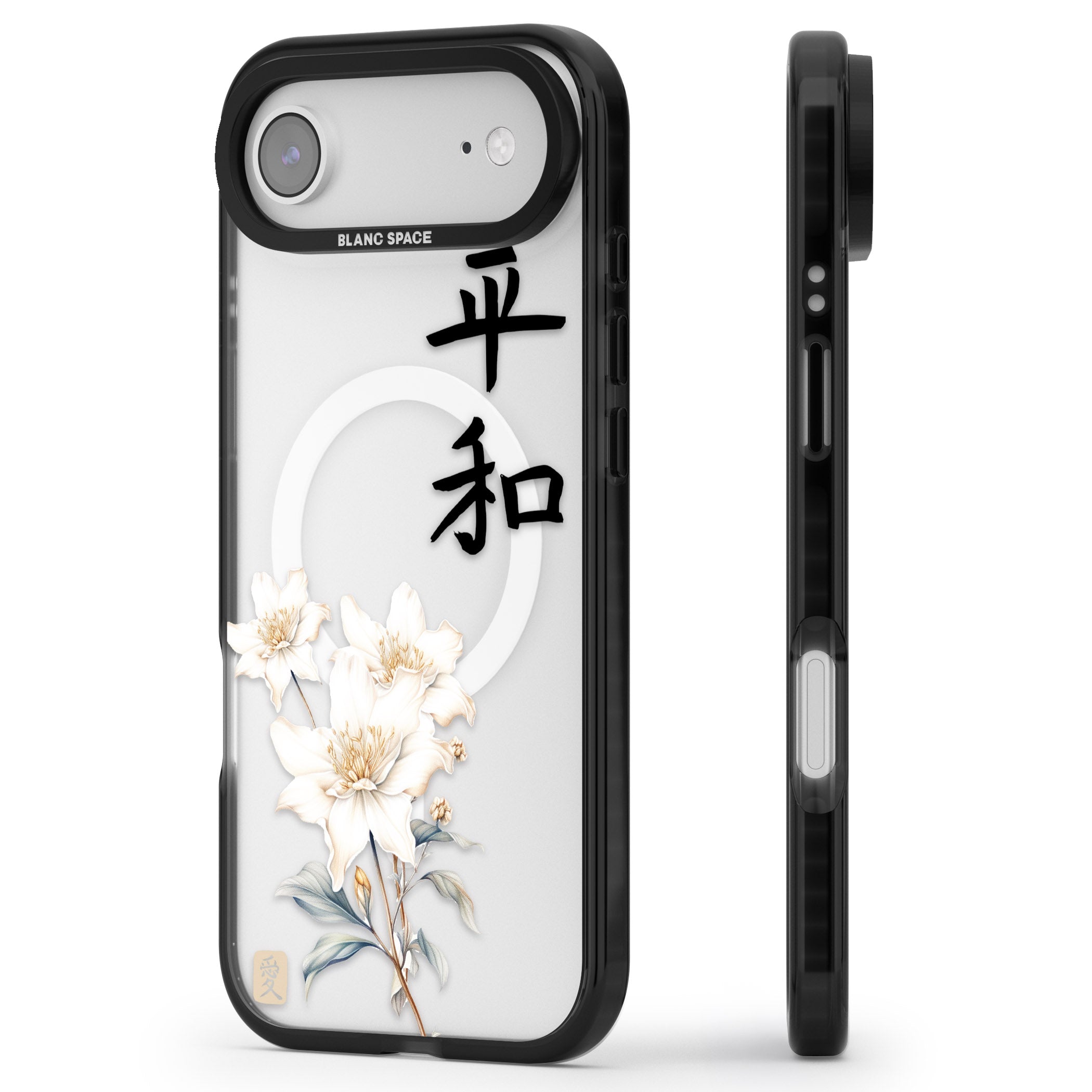 Peace And Flowers iPhone 17 Air Impact Pro Black Phone Case Side Profile