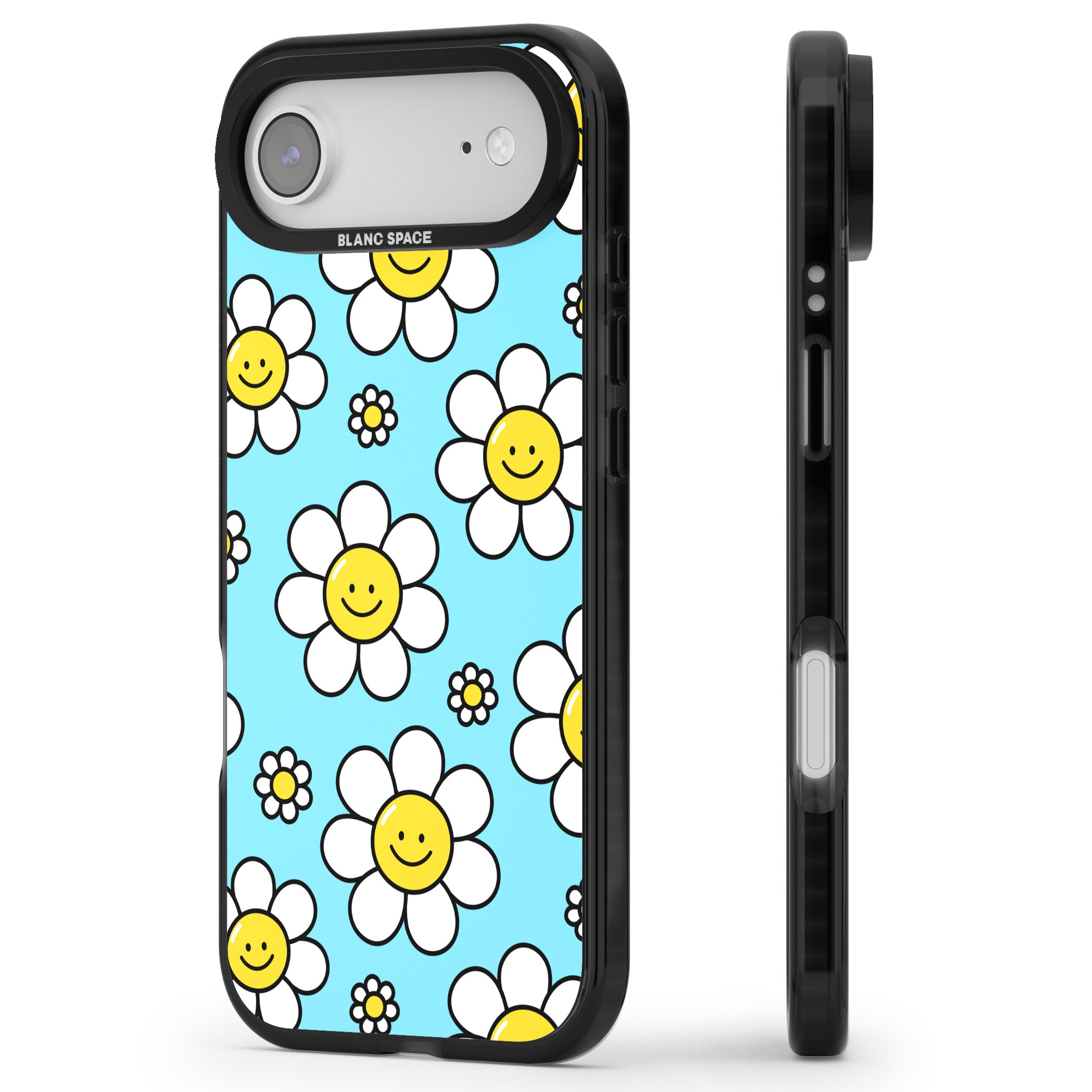 Daisy Faces Kawaii Pattern iPhone 17 Air Impact Pro Black Phone Case Side Profile