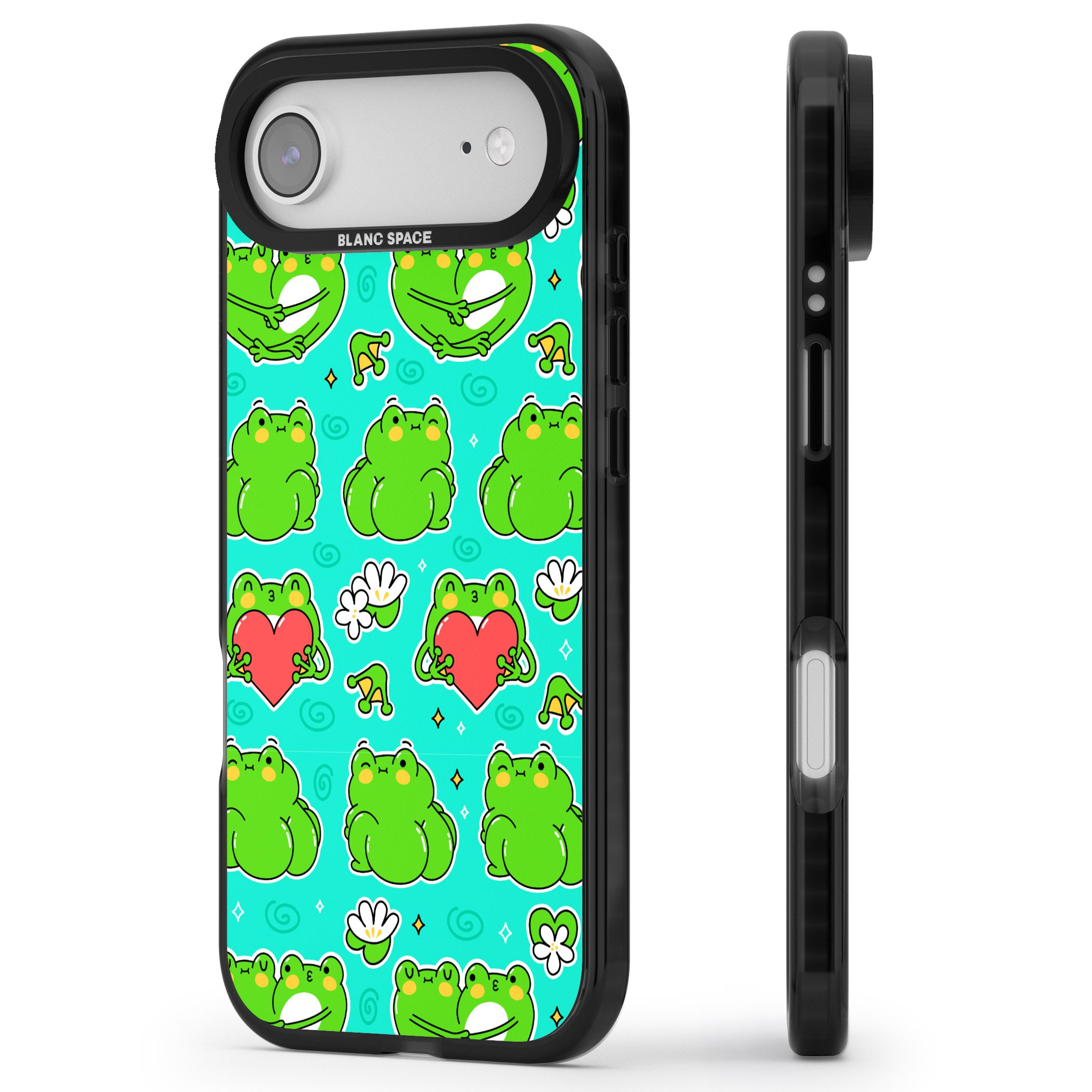 Frog Booty Kawaii Pattern iPhone 17 Air Impact Pro Black Phone Case Side Profile