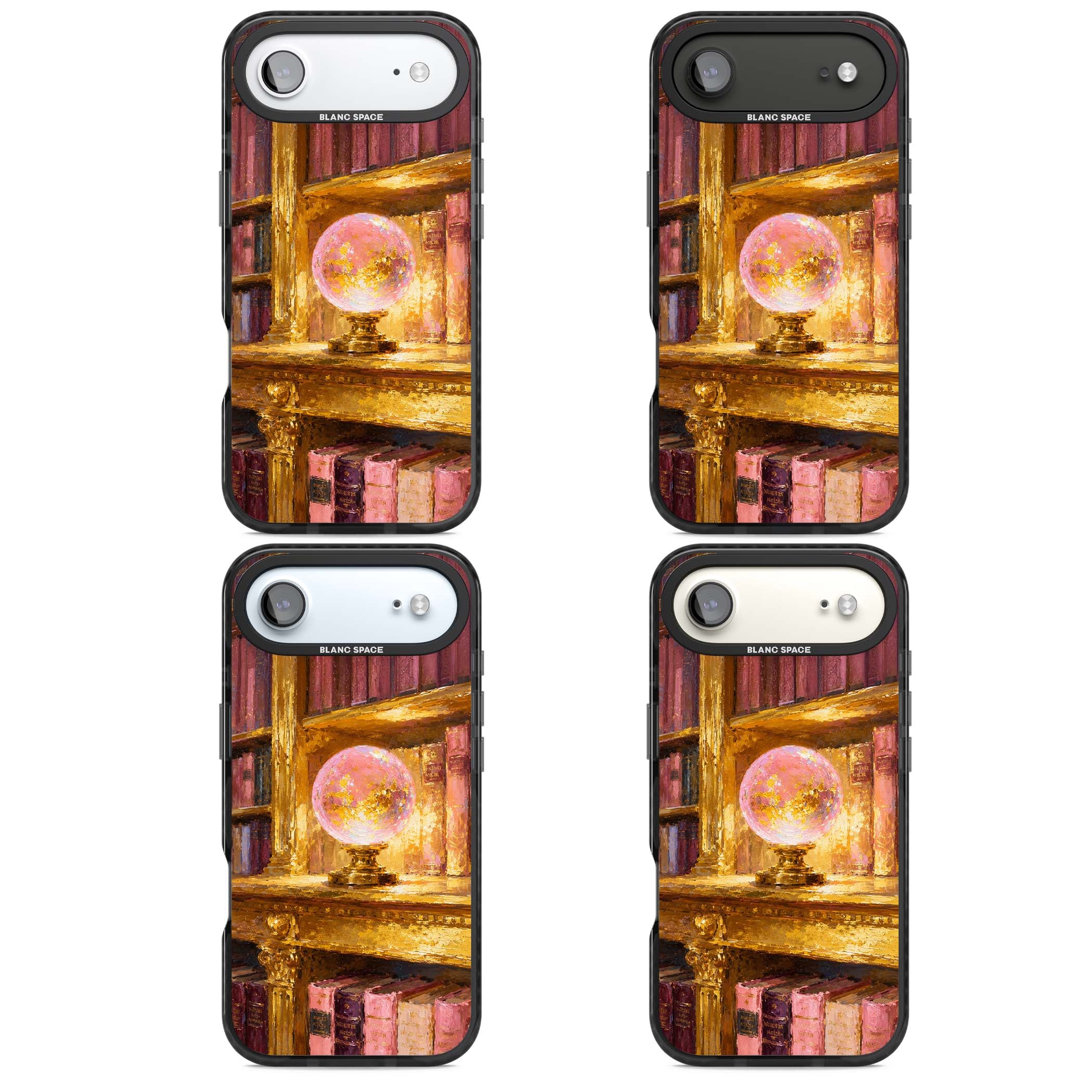 Gilded Library dark academia iPhone case featuring an oil painted crystal ball on a gilded library shelf with vintage | Black Impact Magsafe case for iPhone Air