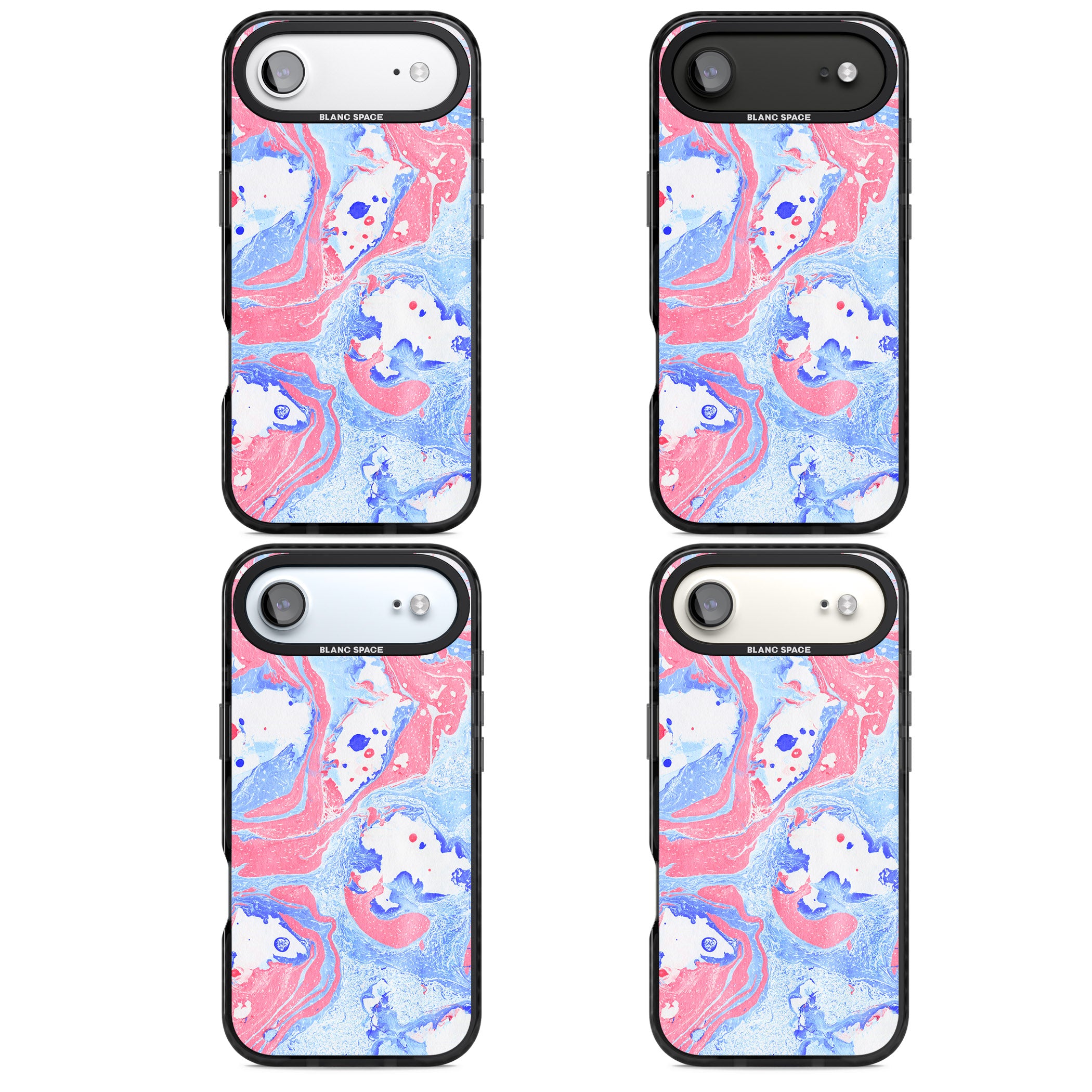 Pink, Blue & White Marbled Paper Pattern iPhone 17 Air Impact Pro Black Phone Case APT Impact Protection