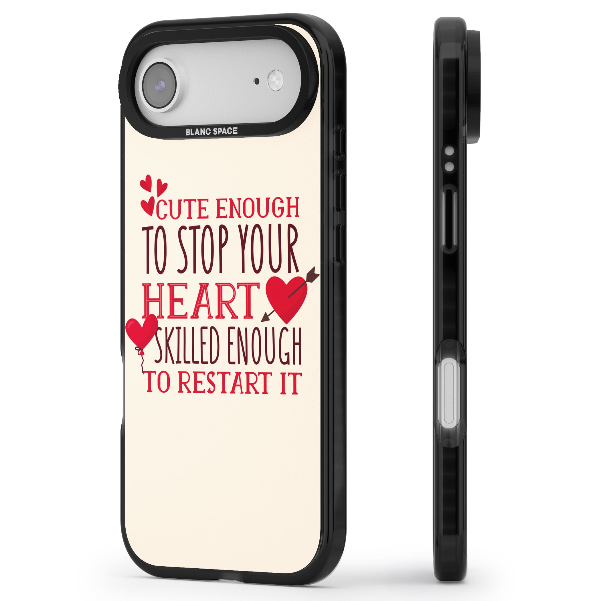 Cute Enough To Stop Your Heart iPhone 17 Air Impact Pro Black Phone Case Side Profile
