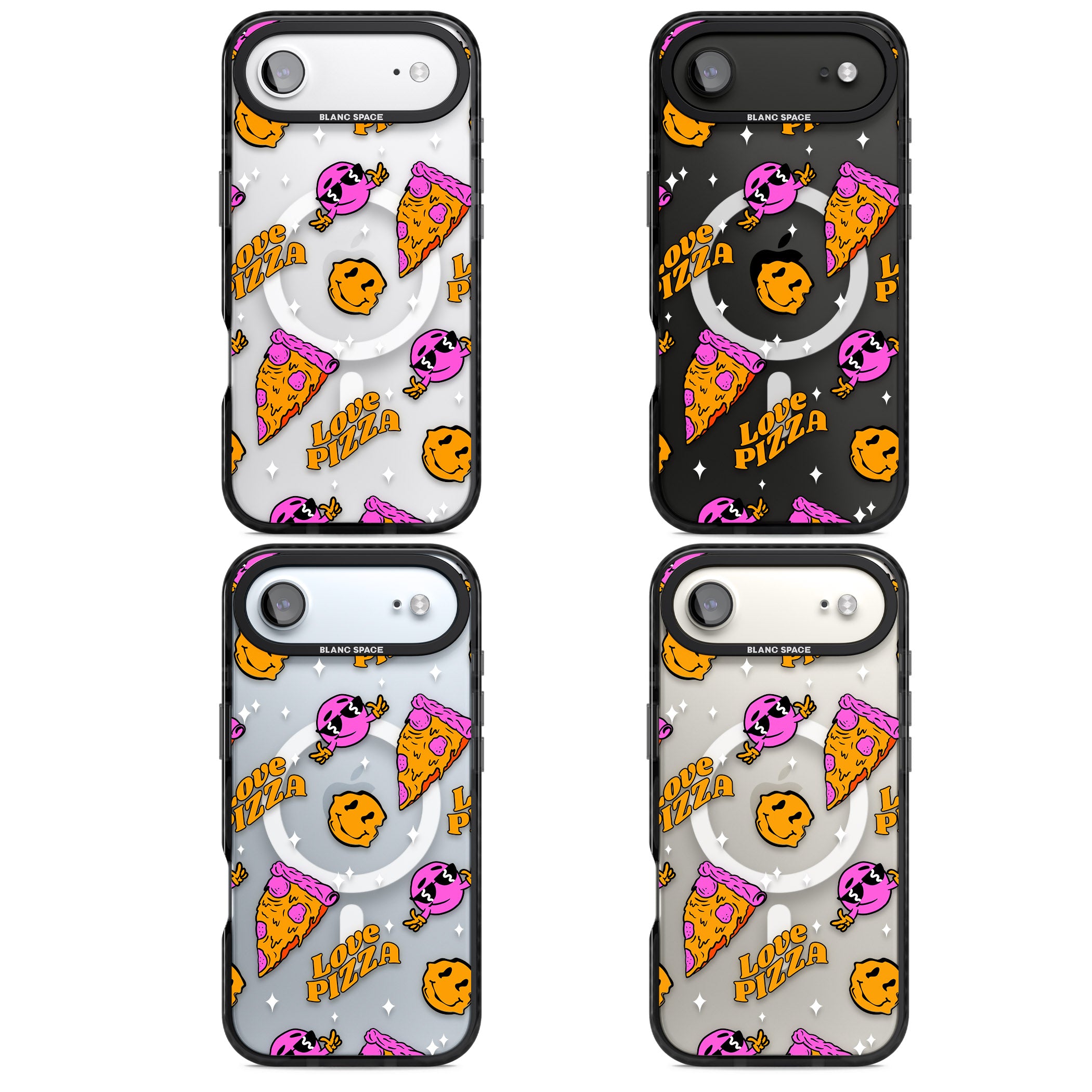 Psychedelic Love Pizza Pattern (Clear) iPhone 17 Air Impact Pro Black Phone Case APT Impact Protection