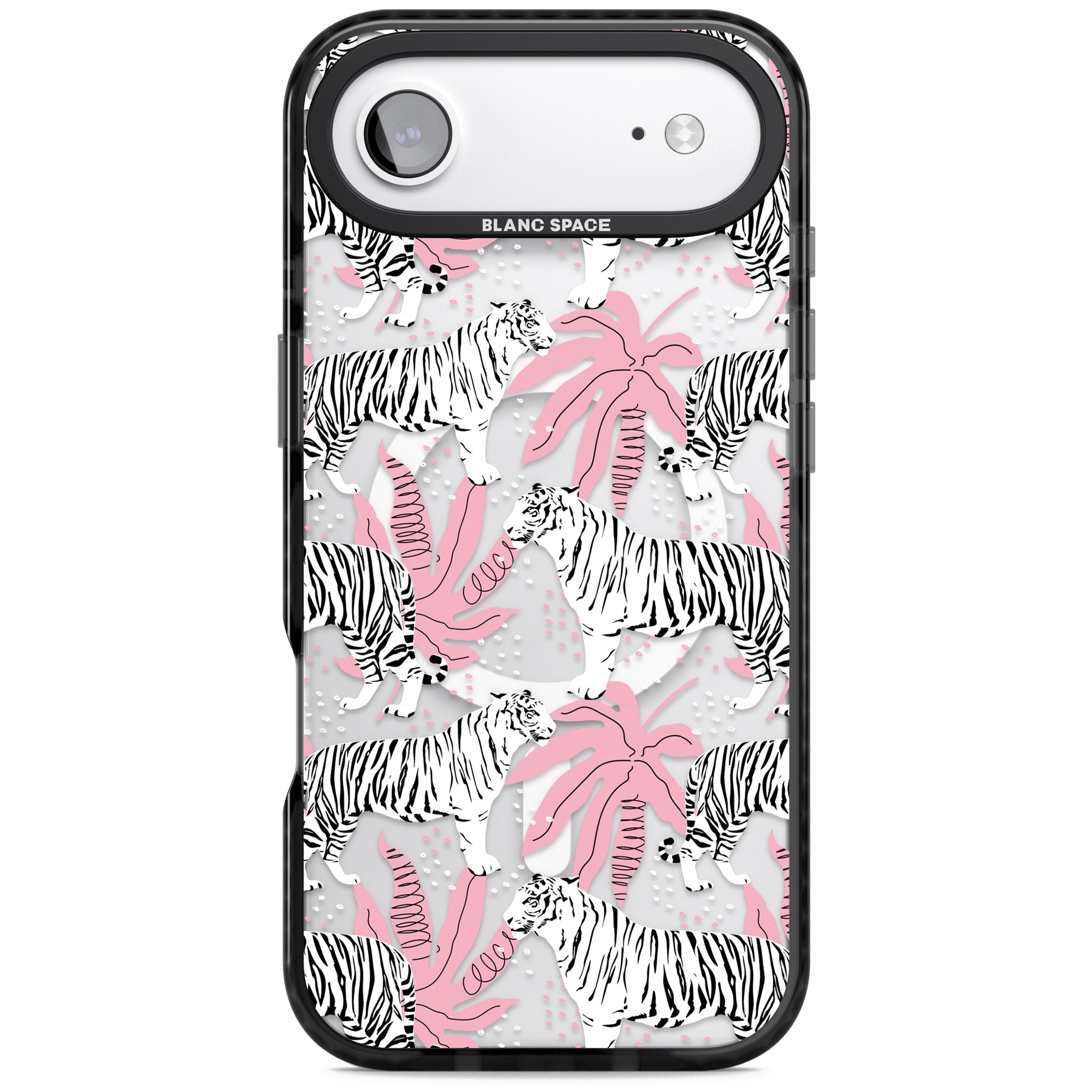 Pink & White Tropical Tigers iPhone 17 Air Impact Pro Black Phone Case