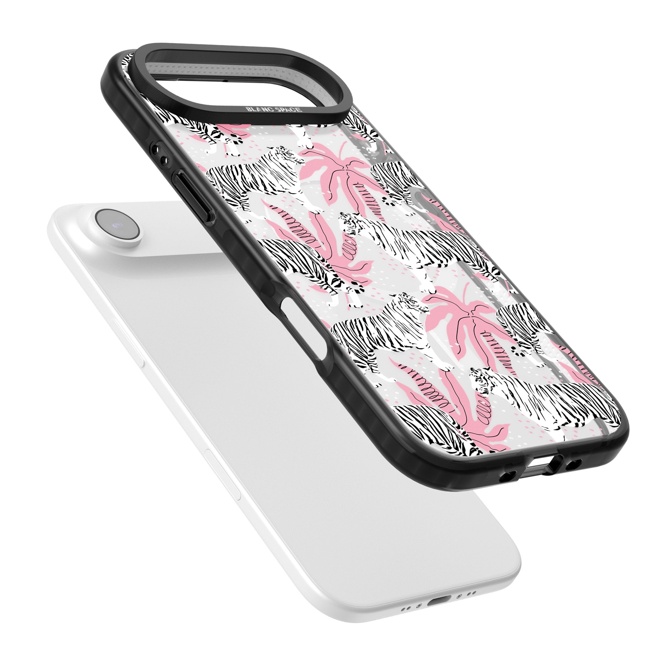 Pink & White Tropical Tigers iPhone 17 Air Impact Pro Black Phone Case Colours